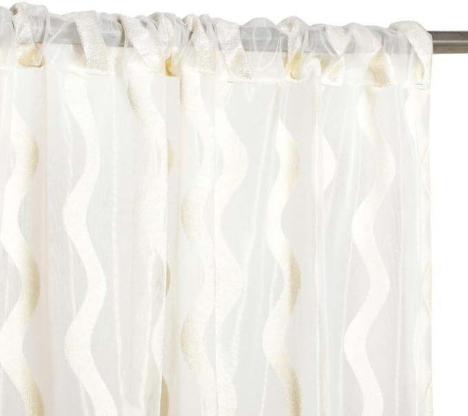 Voile Sheer Curtains, Rod Pocket, Wavy, 2 Panels, 47″WX63″L, Cream Off White