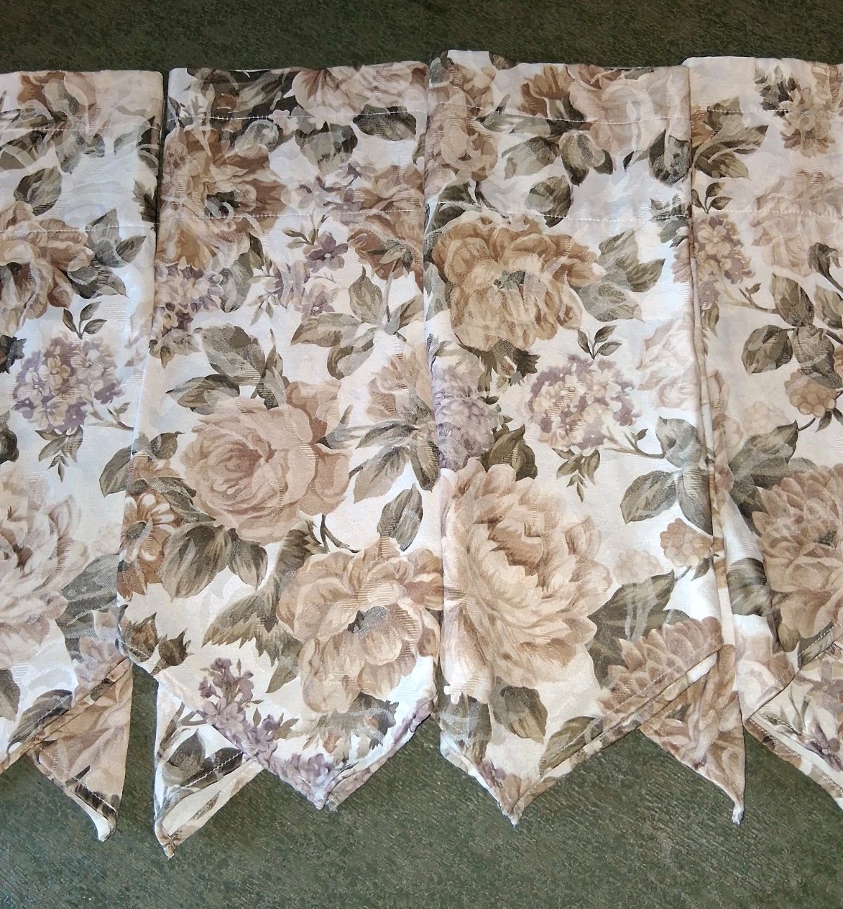 Floral Window Valances Tan Lavendar Green 56″x20″ Set Of 4 Wide Pocket NICE