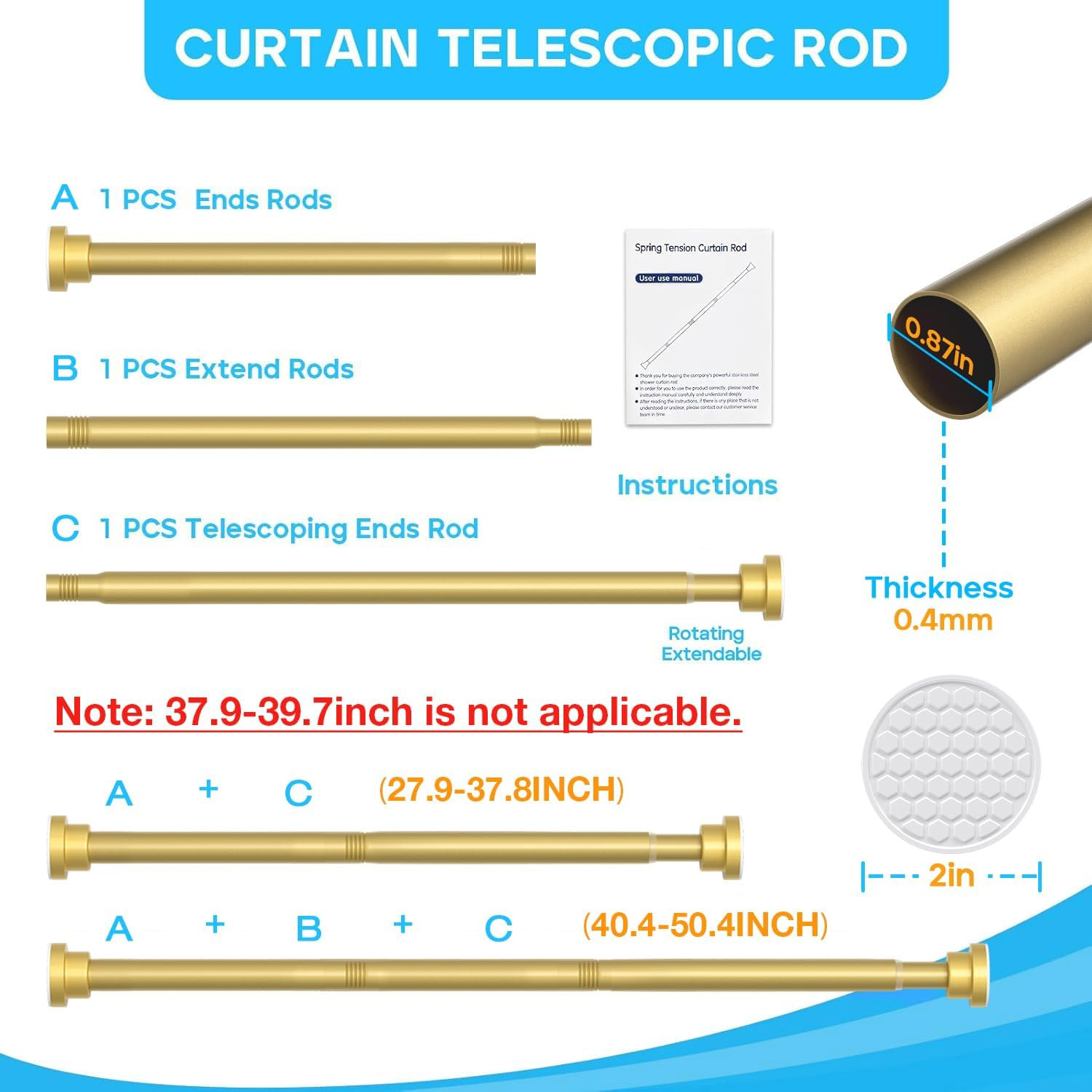 1 Pack Gold Spring Tension Curtain Rod 28-48 Inches, 7/8″ inch Adjustable Cur…