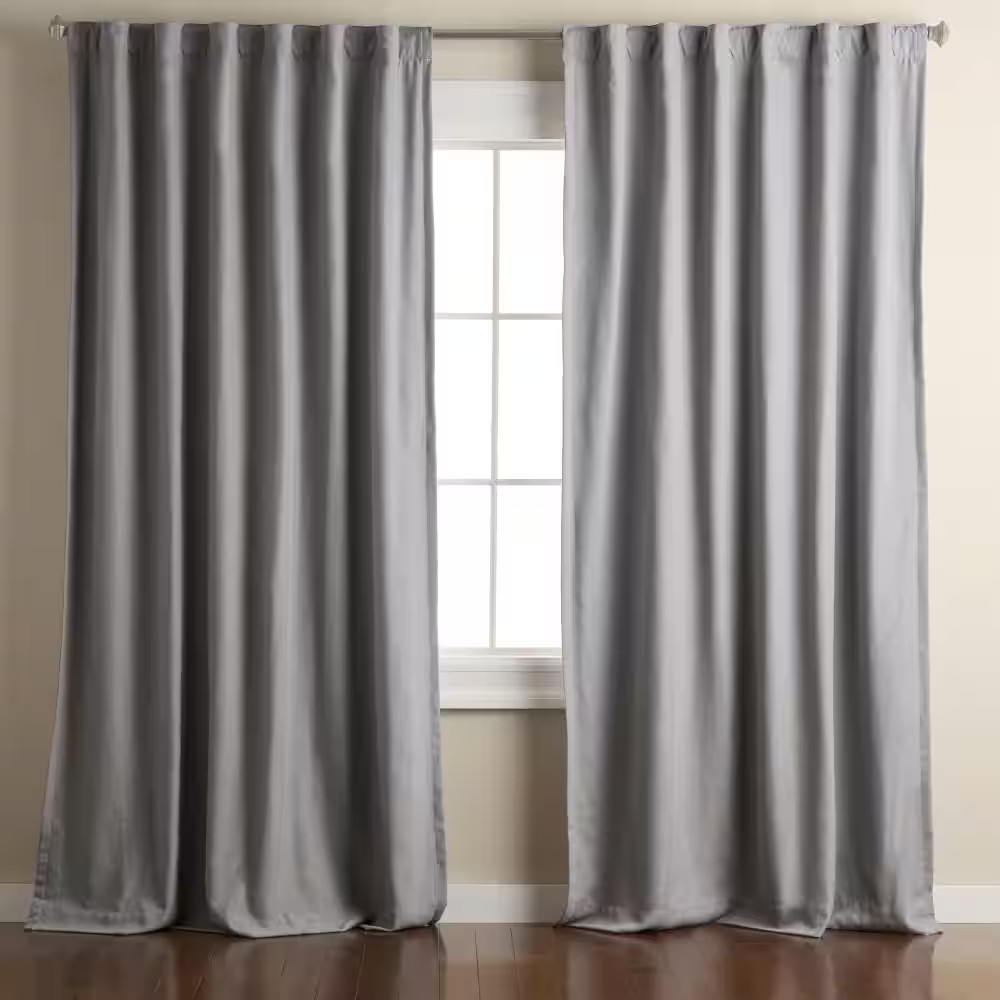 Arlo Solid Linen Texture 50 In. W X 108 In. L Polyester Blackout Grey Curtain (S