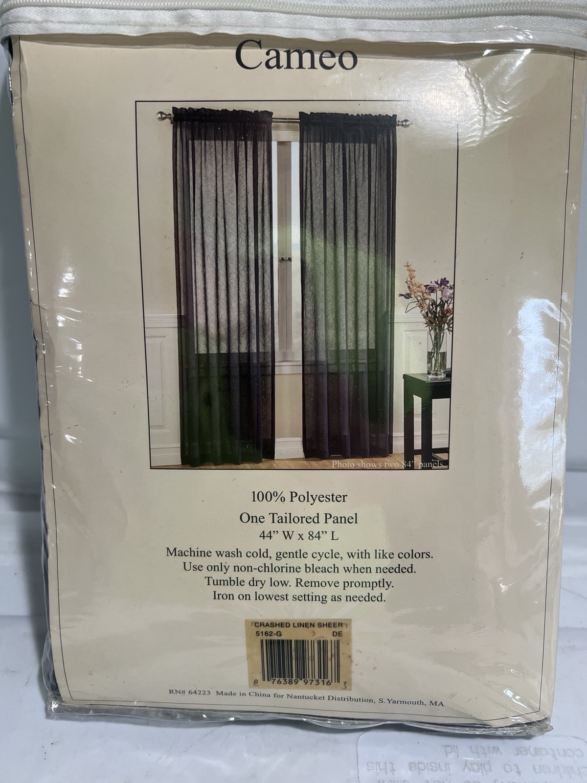 Cameo Vineyard Collection One Tailored Panel 44”x84” Crashed Linen Sheer Blue