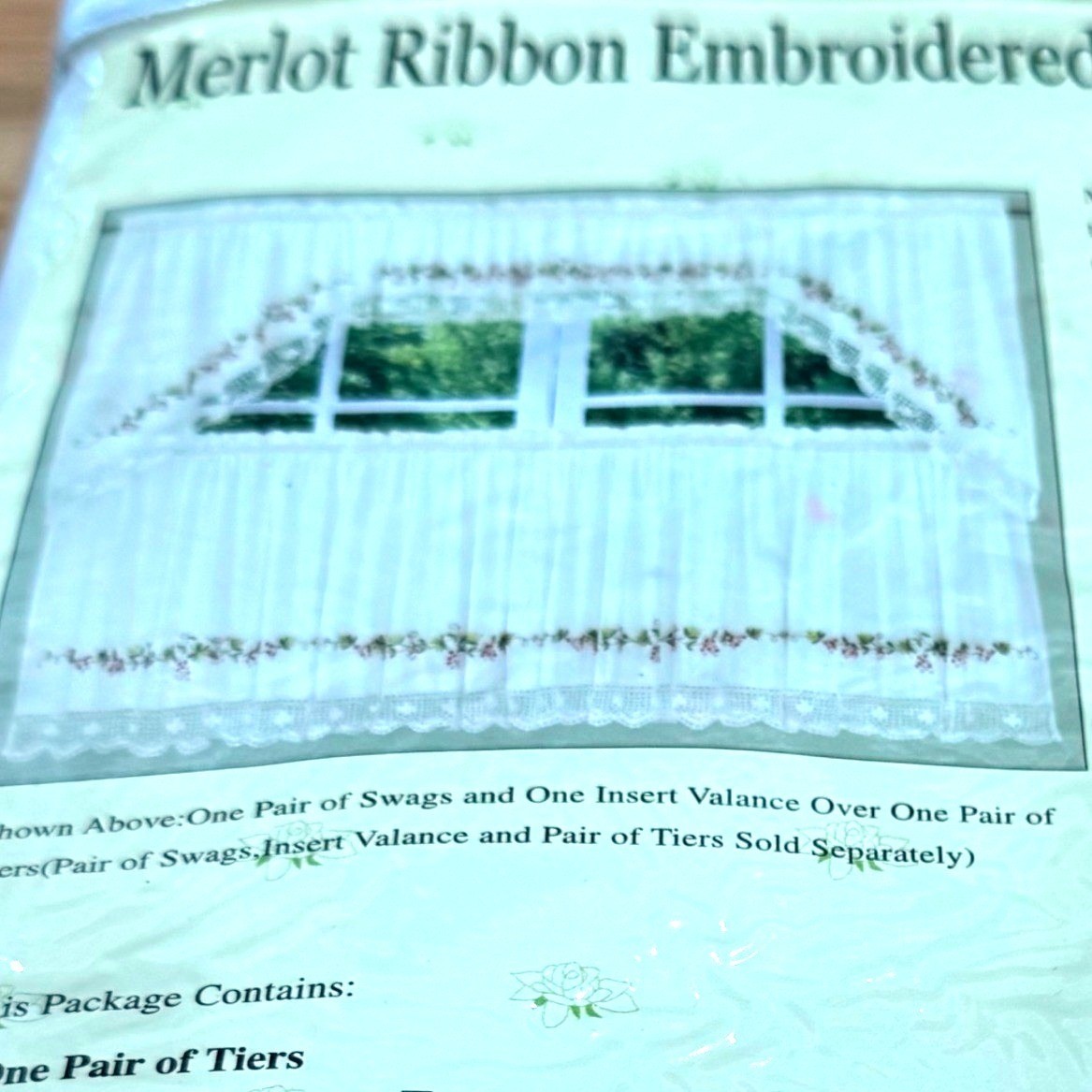Canjoy Trading Merlot Ribbon Embroidered Tier Curtains Ivory 60×24 Floral Lace