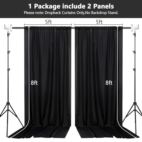 Backdrop Curtains for Parties – 10ft x 8ft Party 60″W x 96″L (Pack of 2) Black