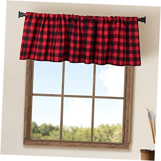 2 Pack Buffalo Check Plaid Window Valances Farmhouse Design Red and Black