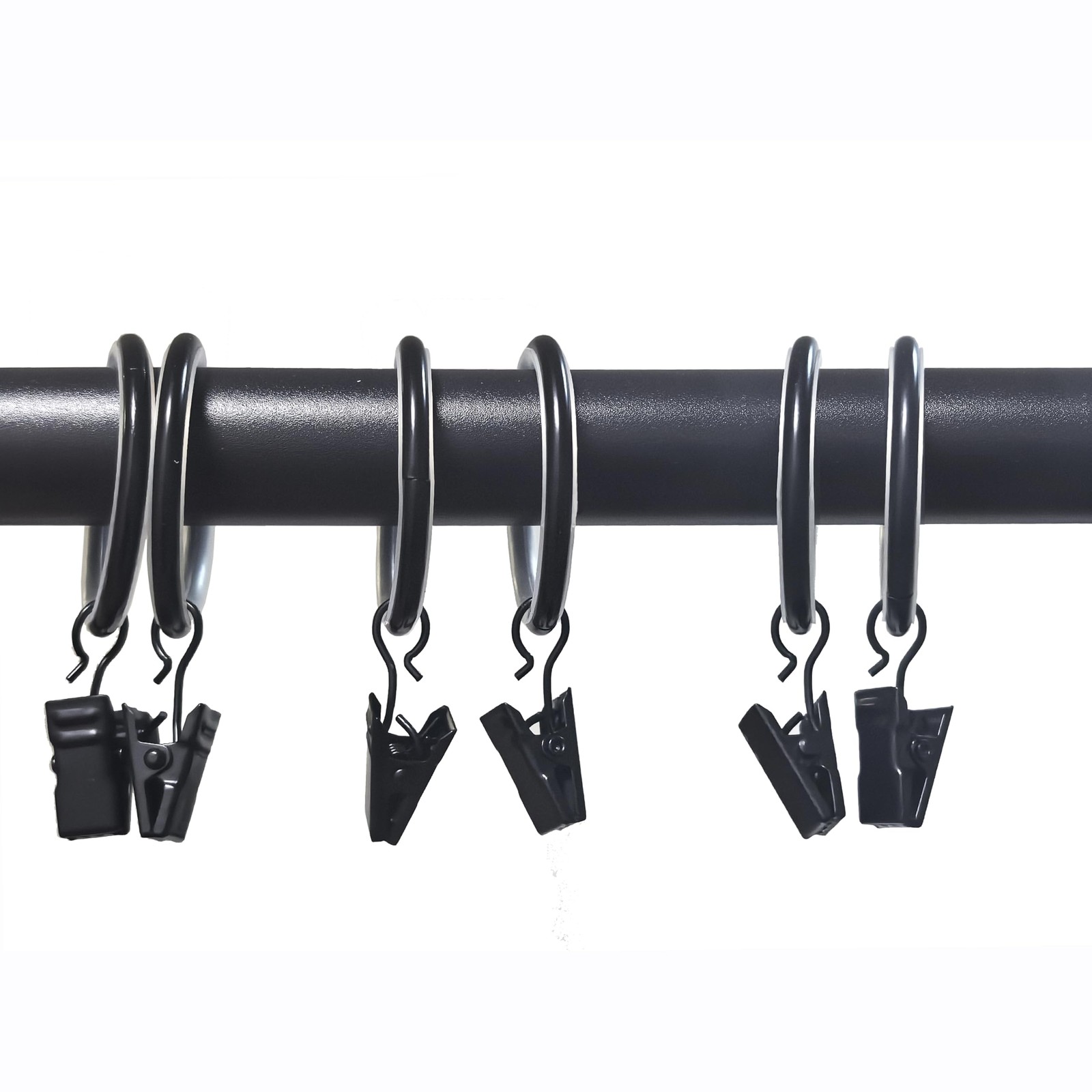 24 PCS Black Curtain Rings Nylon Inserts Clips Hooks 1.26 Inch Fits 1″ Rod