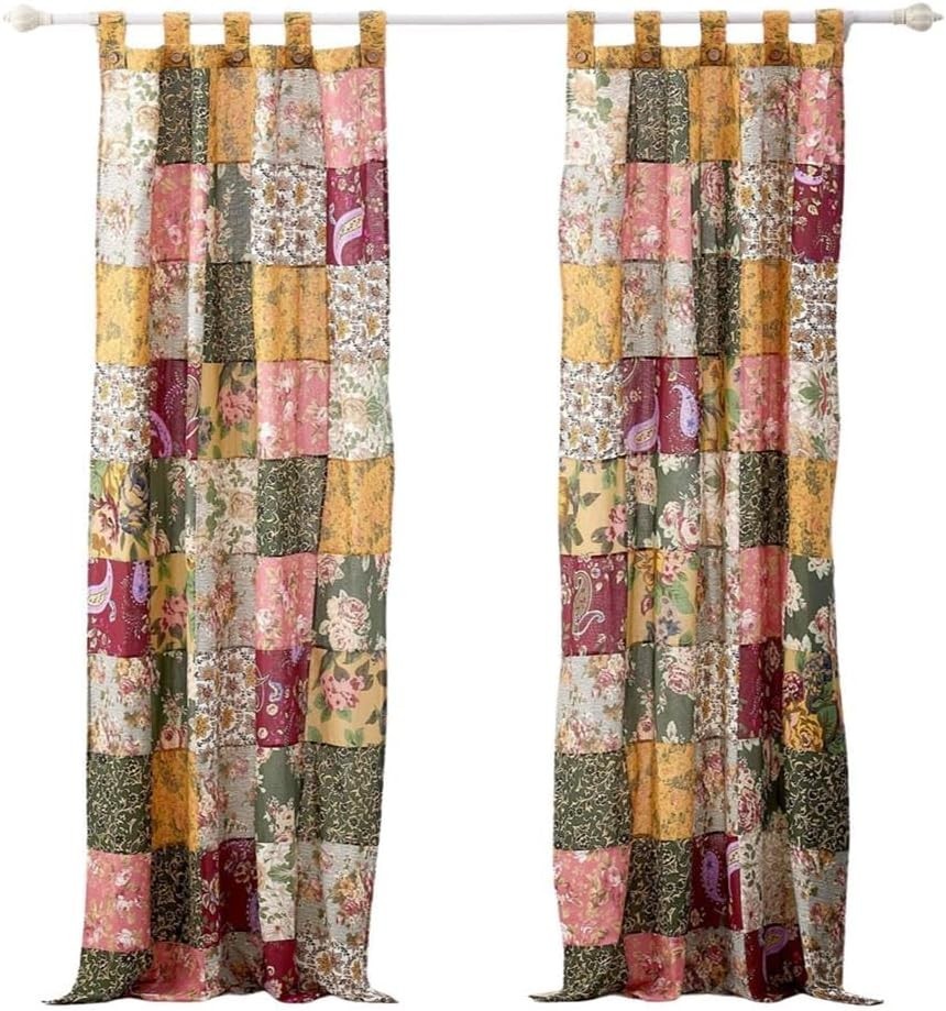 Greenland Home Antique Chic Authentic Patchwork Curtain Panel Set 84 X 84 Inches