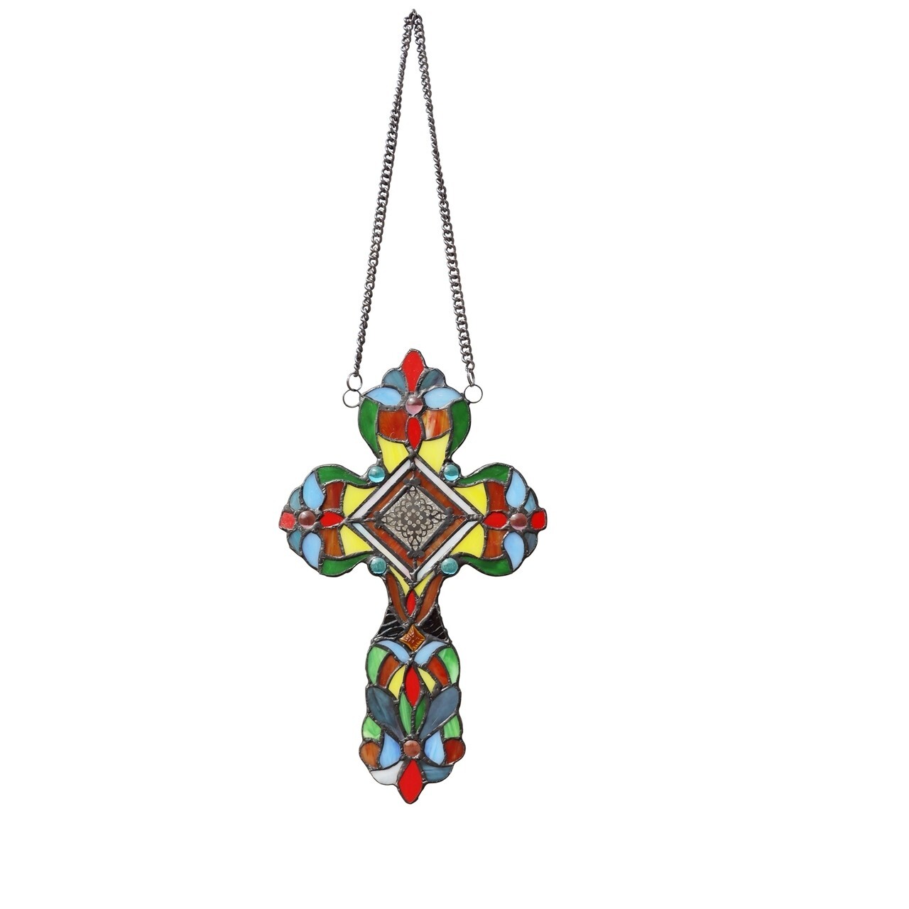 Stained Glass Cross Window Panel Suncatcher Art Glass Tiffany Style Religious