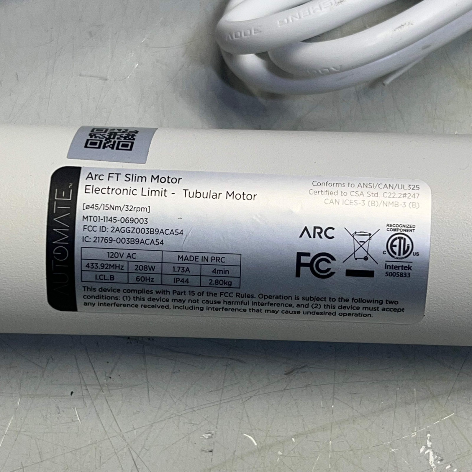 ARC Roll Ease Automate ACRF Fabric Tensioning Motor 15′ White MT01-1145-069003