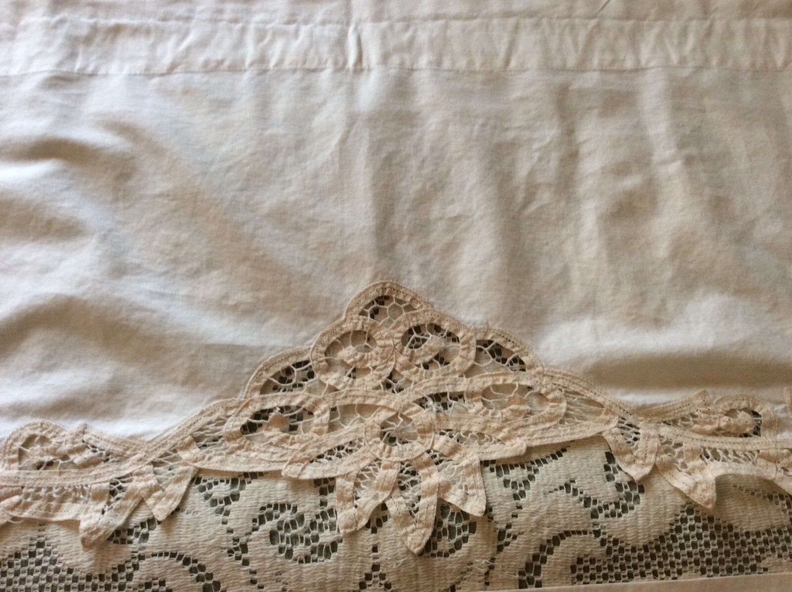 Pair Ivory Battenburg Lace Curtain Window Valance 58 x 14 Handmade Cotton
