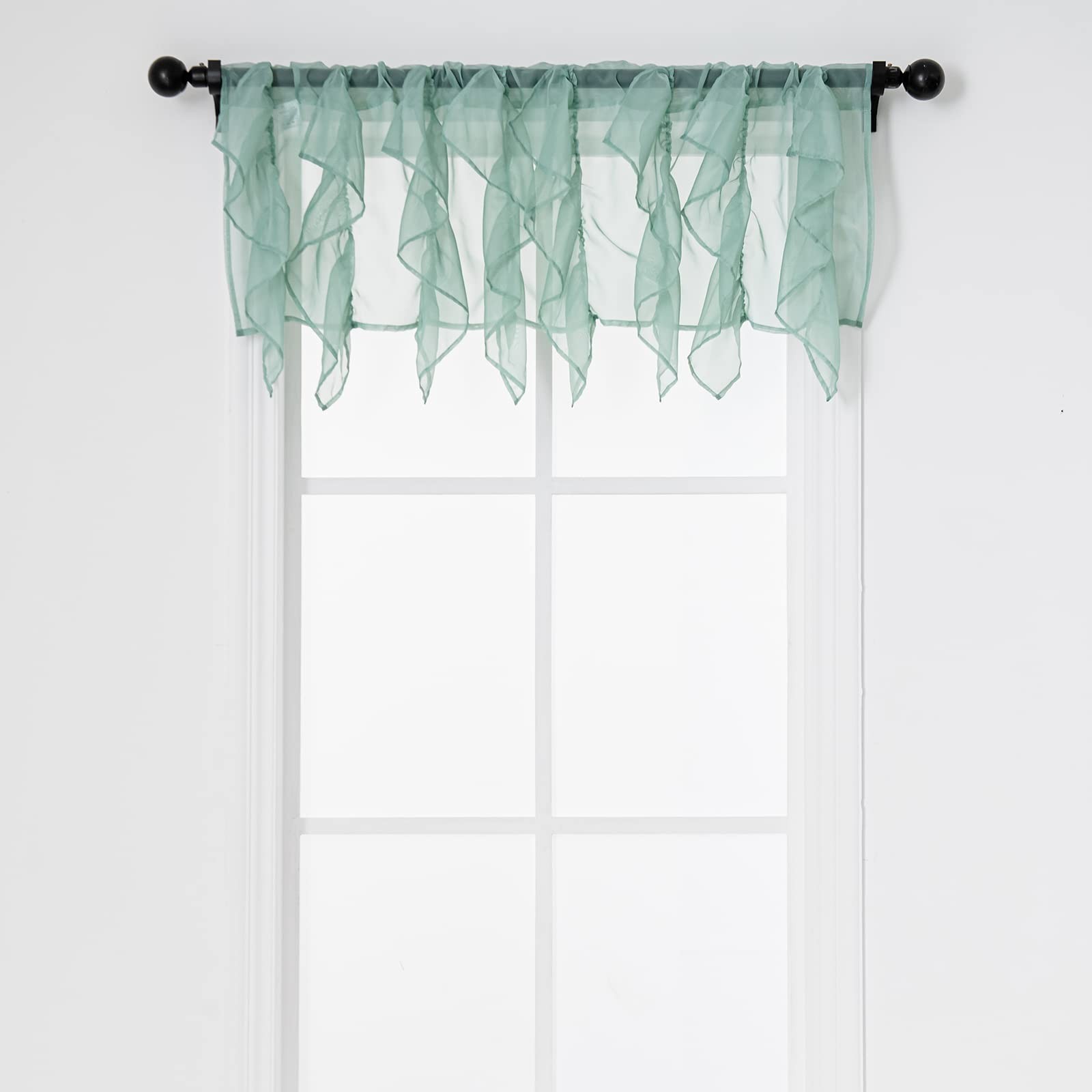 Ruffled Voile Semi Sheer Curtain Valance, Kitchen Living Room Shabby Chic Ruf…