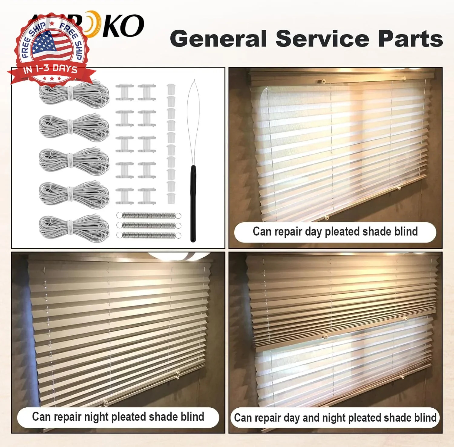 RV Pleated Shade Repair Kit Includes Five 20 FT Cords, Ten Cord Retainers, Ten C
