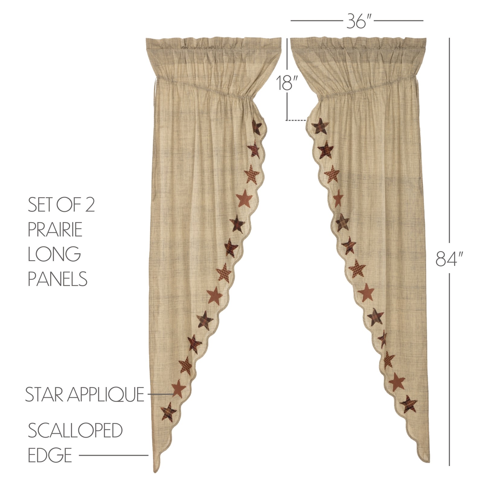 Primitive 84″x36″x18″ Prairie Panel Pair Tan Day Rod Window Curtains VHC Brands