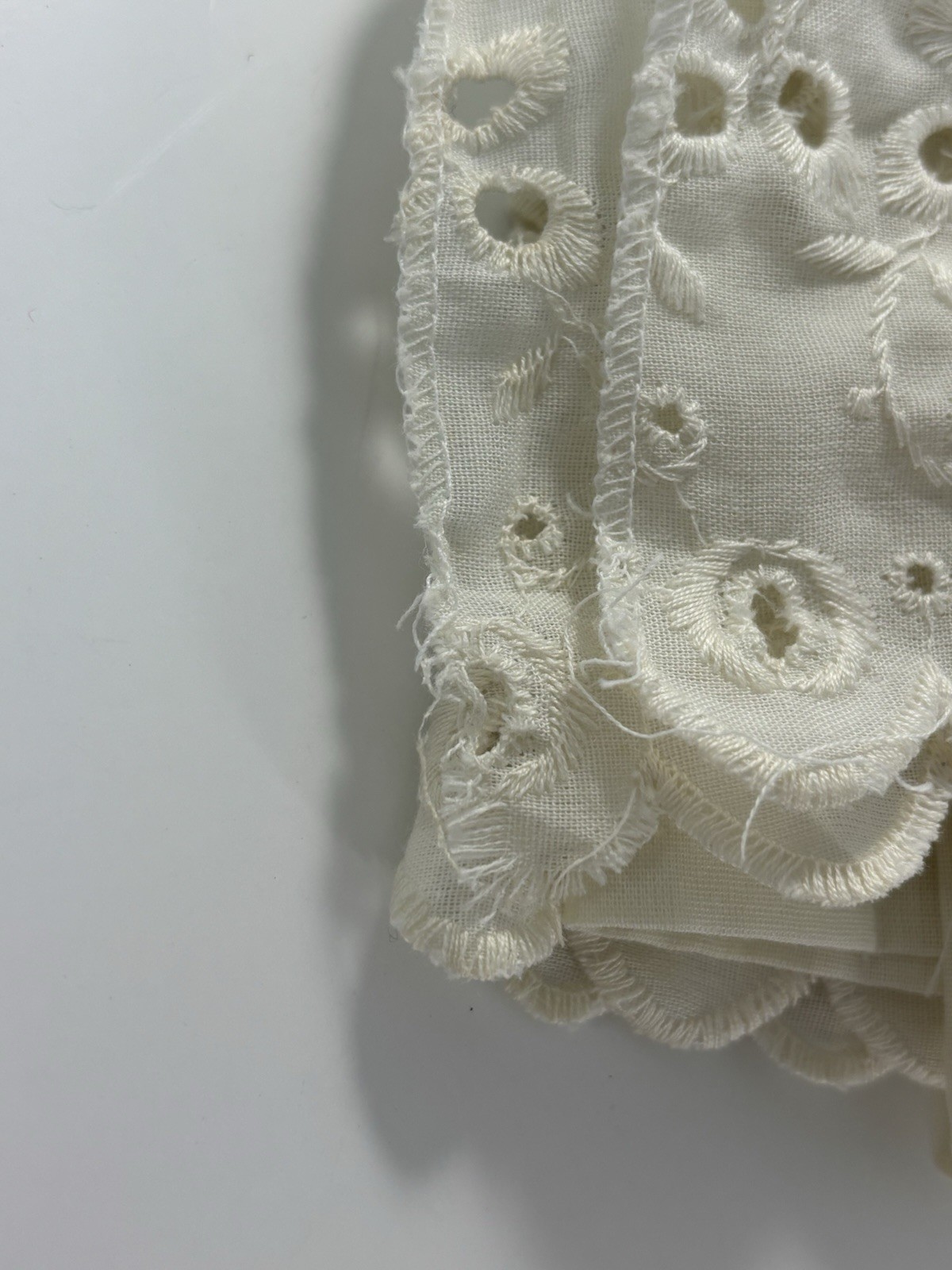 Vintage White Cotton Embroidery Eyelet Border Scalloped Curtain 29”X23” Cottage