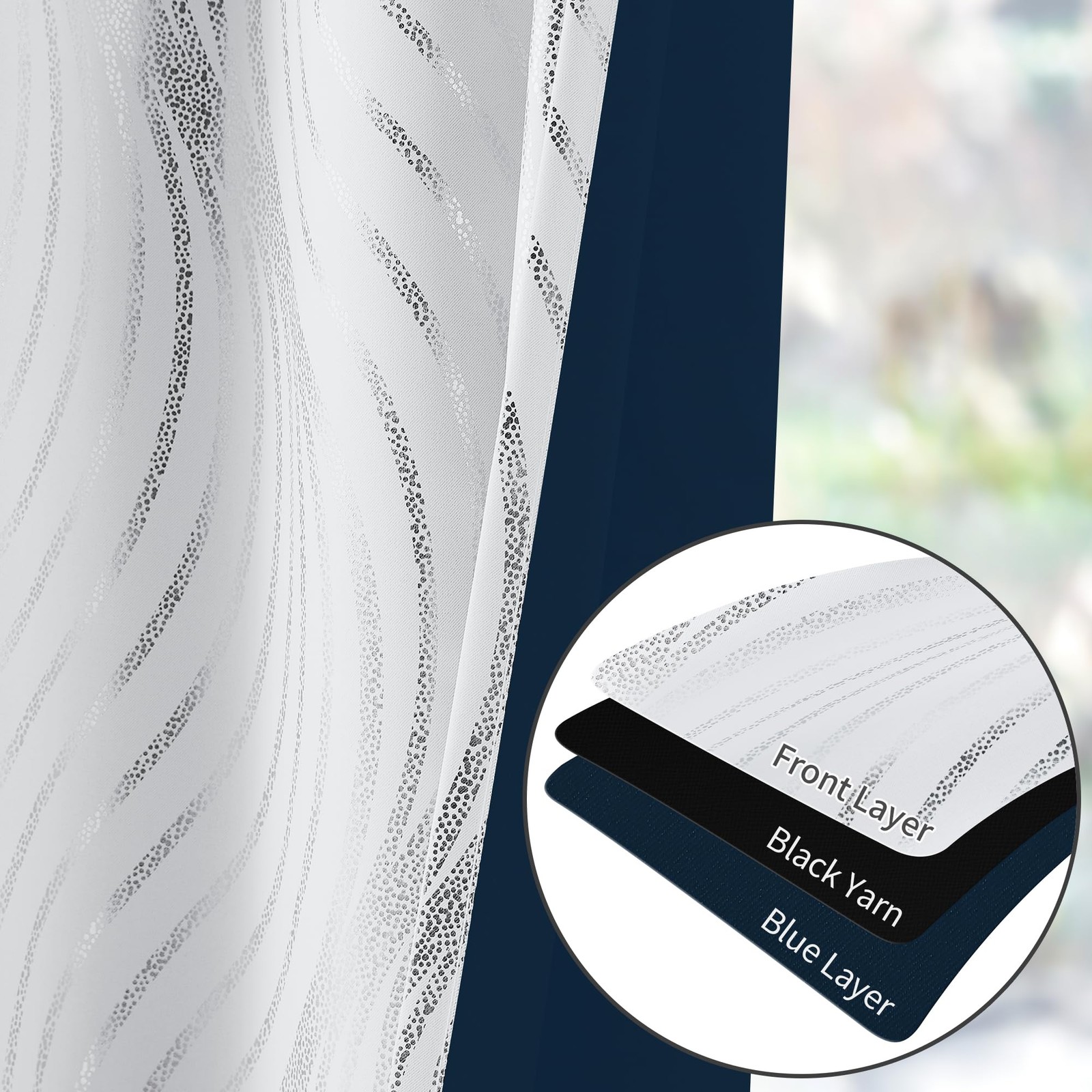 Xwincel Blackout Curtains White Silver Foil Pattern 63 Inches 2 Panel Set