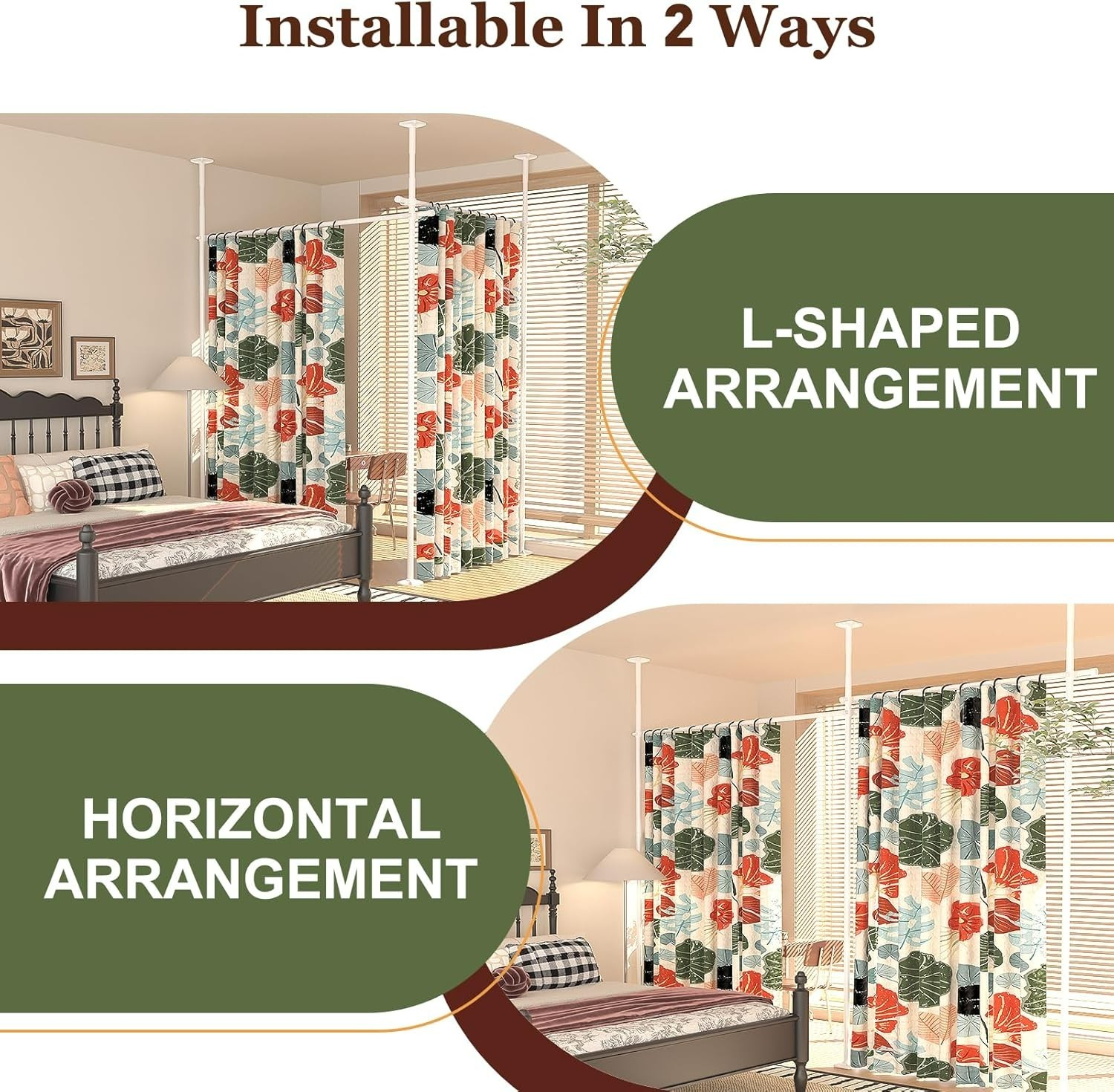 Adjustable Room Divider Curtain Rod – No Drill, Temporary Privacy Wall Separator