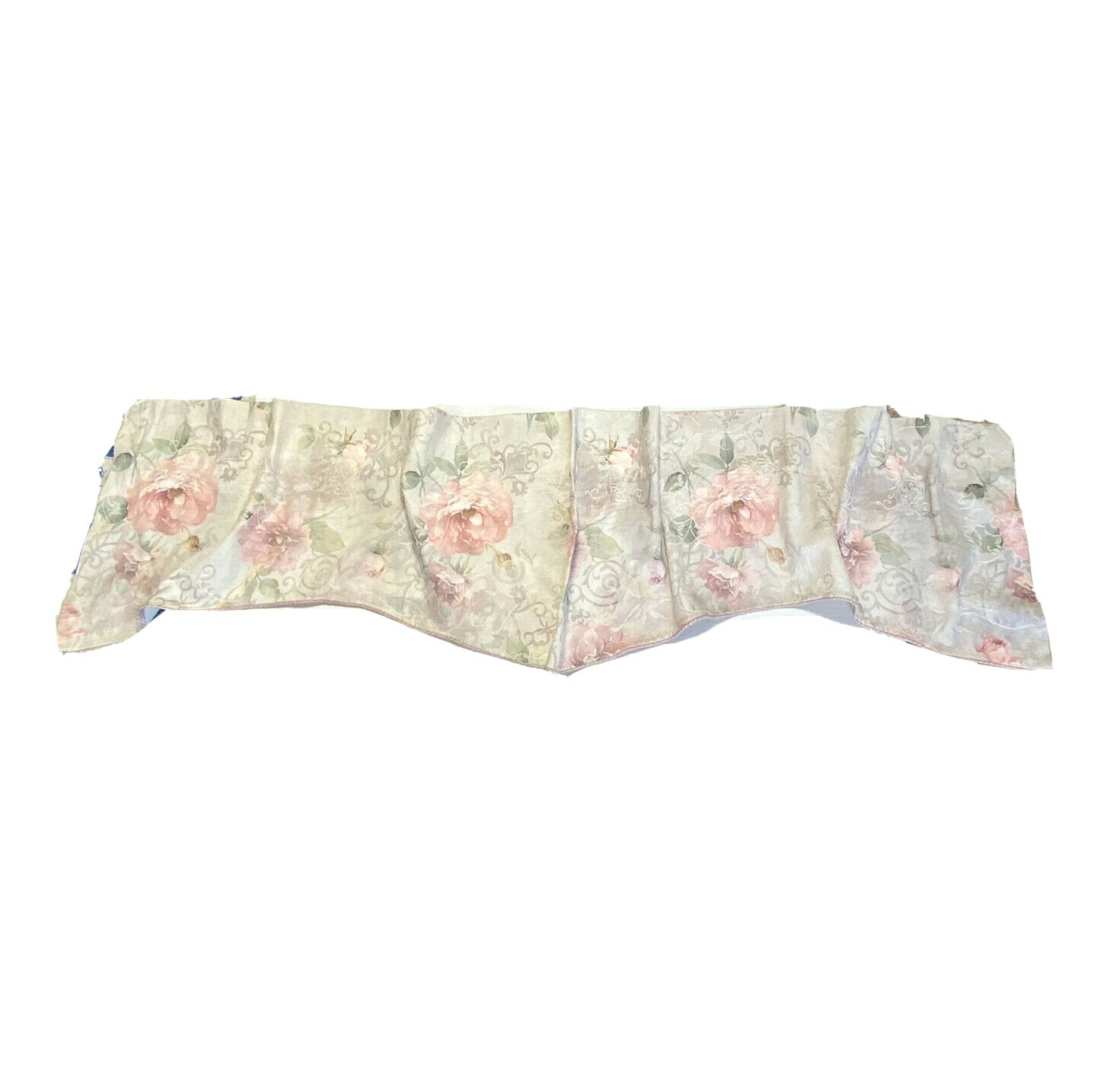 Vintage 90s Martex Valance Luxury Wide Window Curtain Pink Beige Floral Print