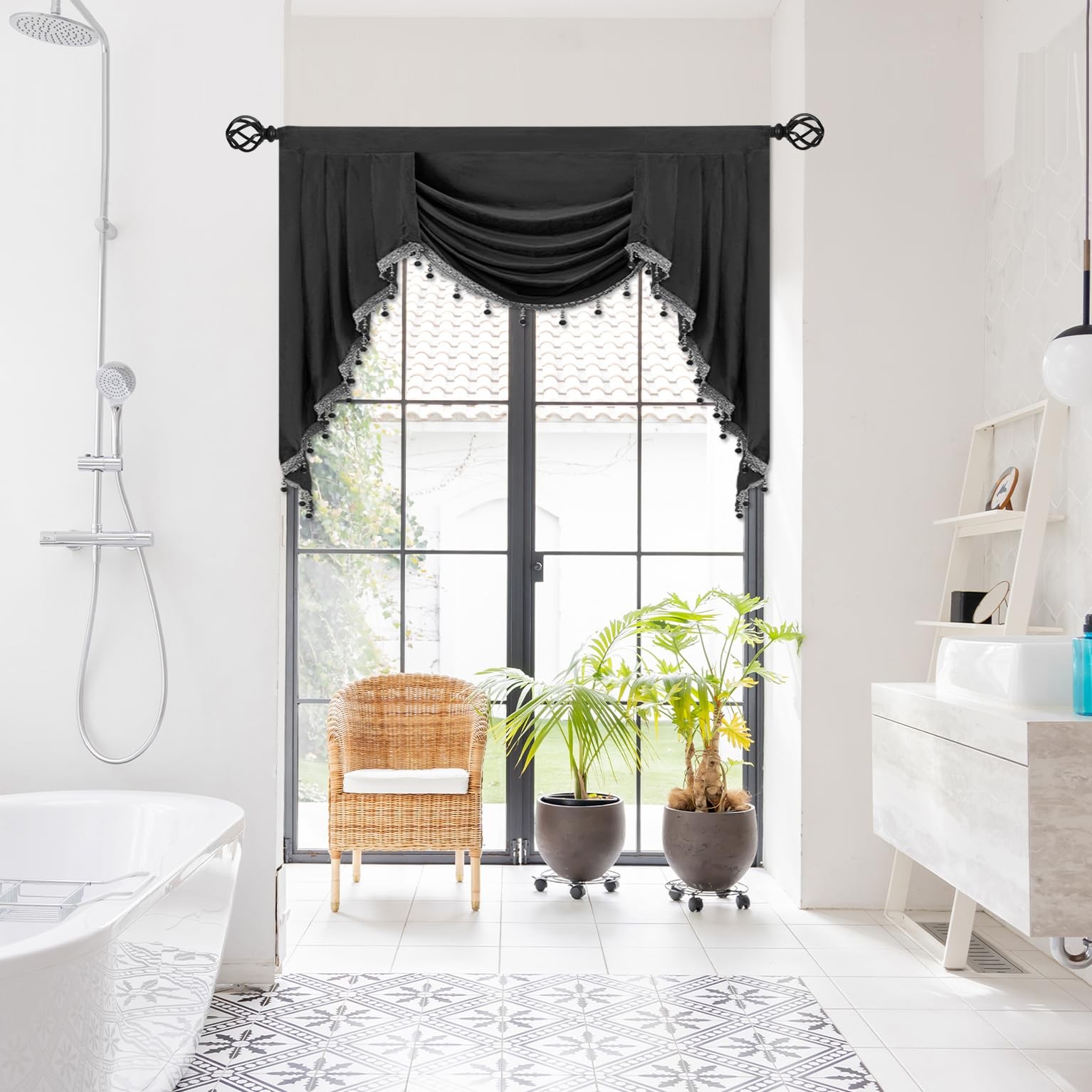 Phating Velvet Waterfall Swag Valance for Bedroom, Valances with Tassels for …