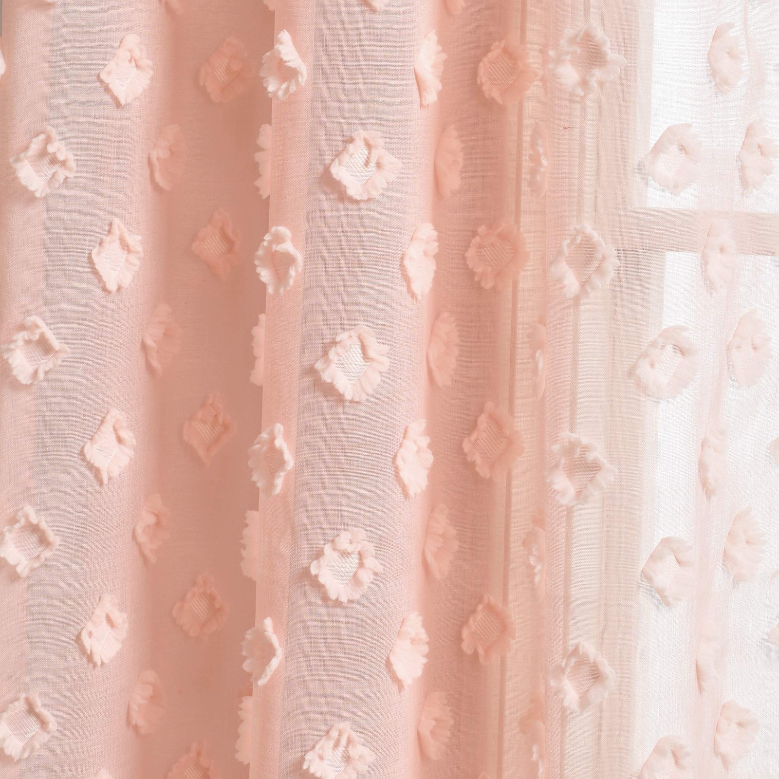 Blush Textured Dot Grommet Sheer Window Curtain Panel Pair 84″ X 3