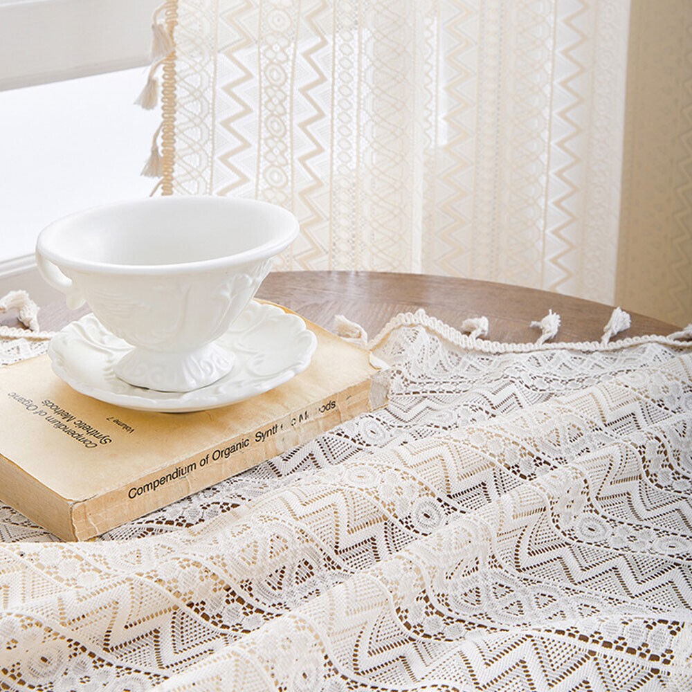 Boho Farmhouse Woven Window Curtain Panels Striped Bohemian Chic Tassel Drapes