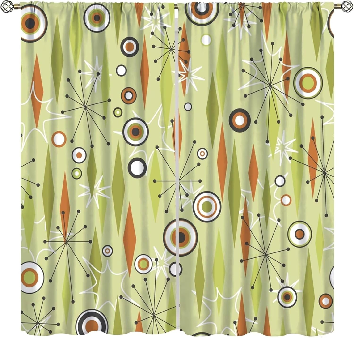 Mid Century Curtains Modern Colorful Abstract Geometric Drop Shapes Window Drape