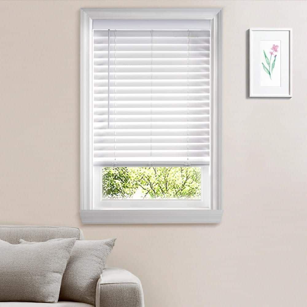 White Cordless Faux Wood Blinds 2-in Slats 9×36 Home Window Treatment