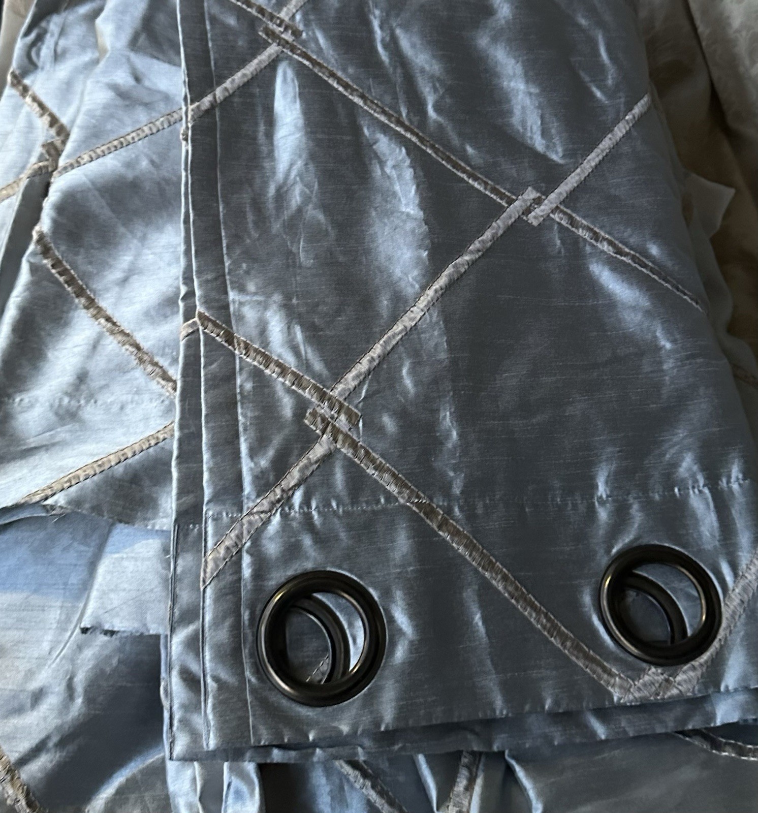 Set 2 Bombay Curtains 52 X 95” Faux Silk Embroidered Lined Grommets Blue