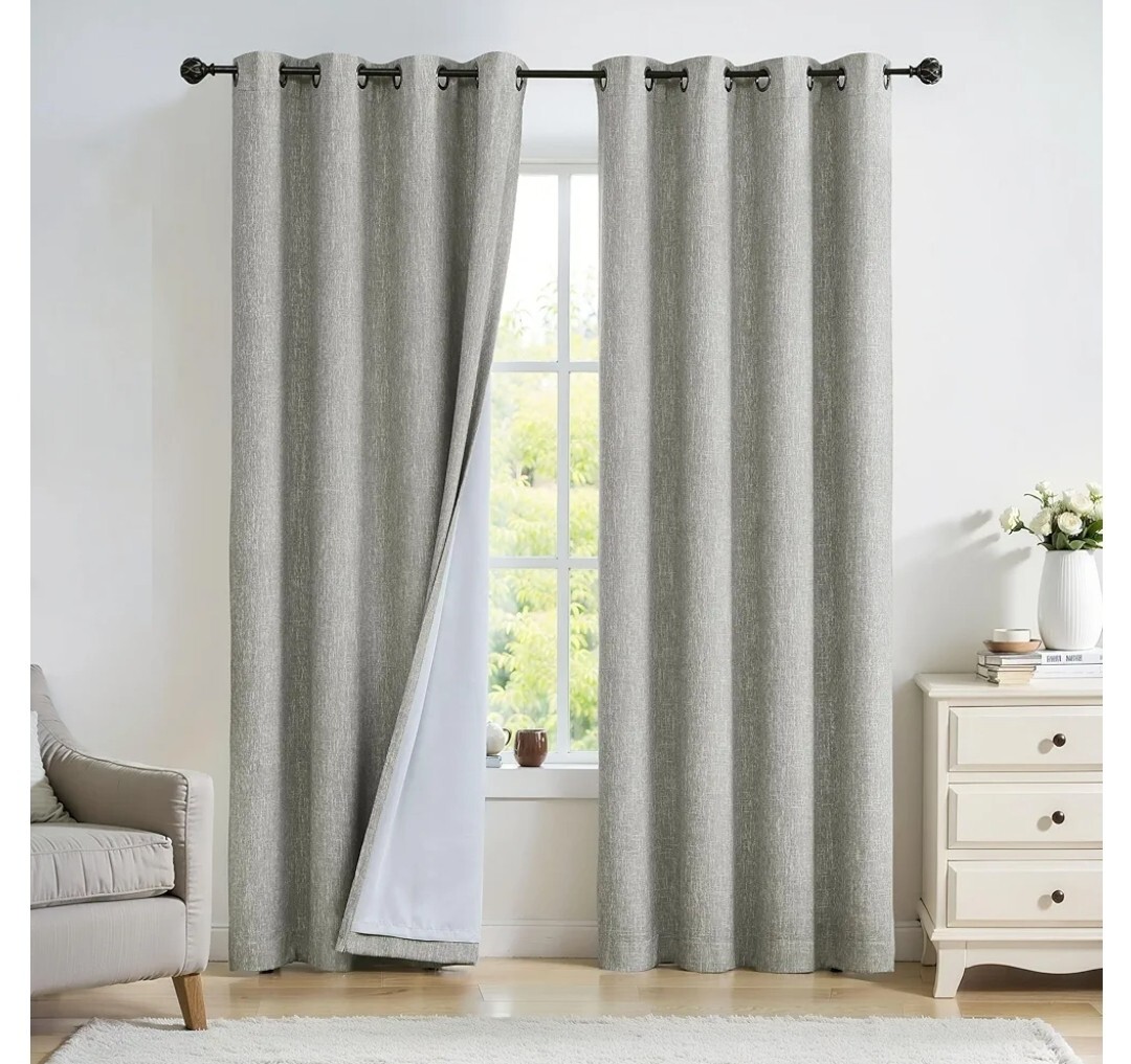 Tan Solid Full Blackout Curtain Heavy Linen Texture Window Treatment 50″X95″