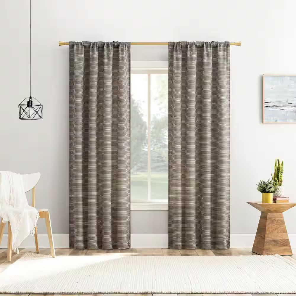 Laurel Space Dyed Textured Taupe Faux Linen 40 In. W X 84 In. L Back Tab Light F