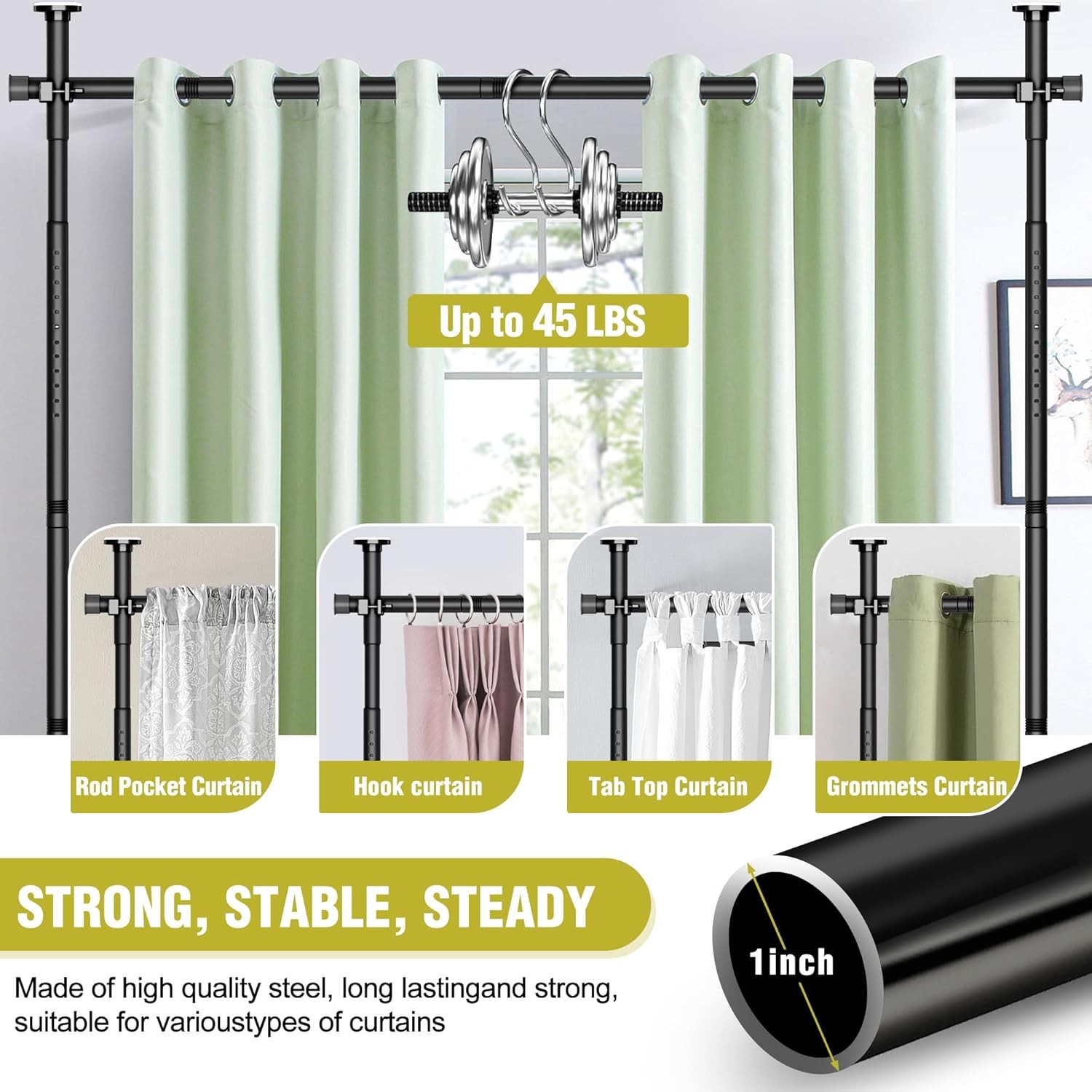 No Drilling Curtain Rod for Room Adjustable Tension Wall Divider Space Partition