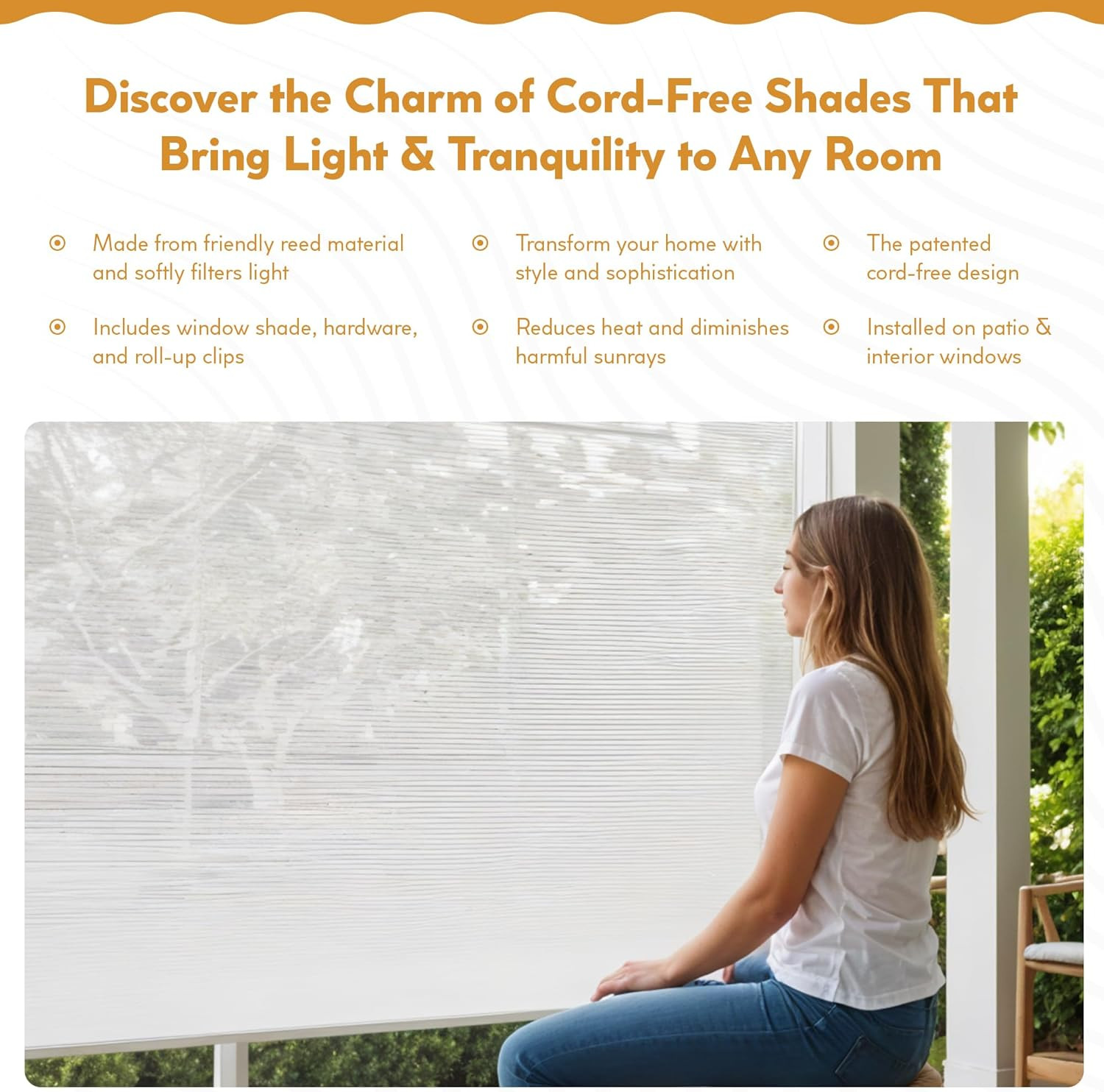 Radiance Cordless Outdoor Shades for Porch, Patio & Windows – Waterproof PVC Bli