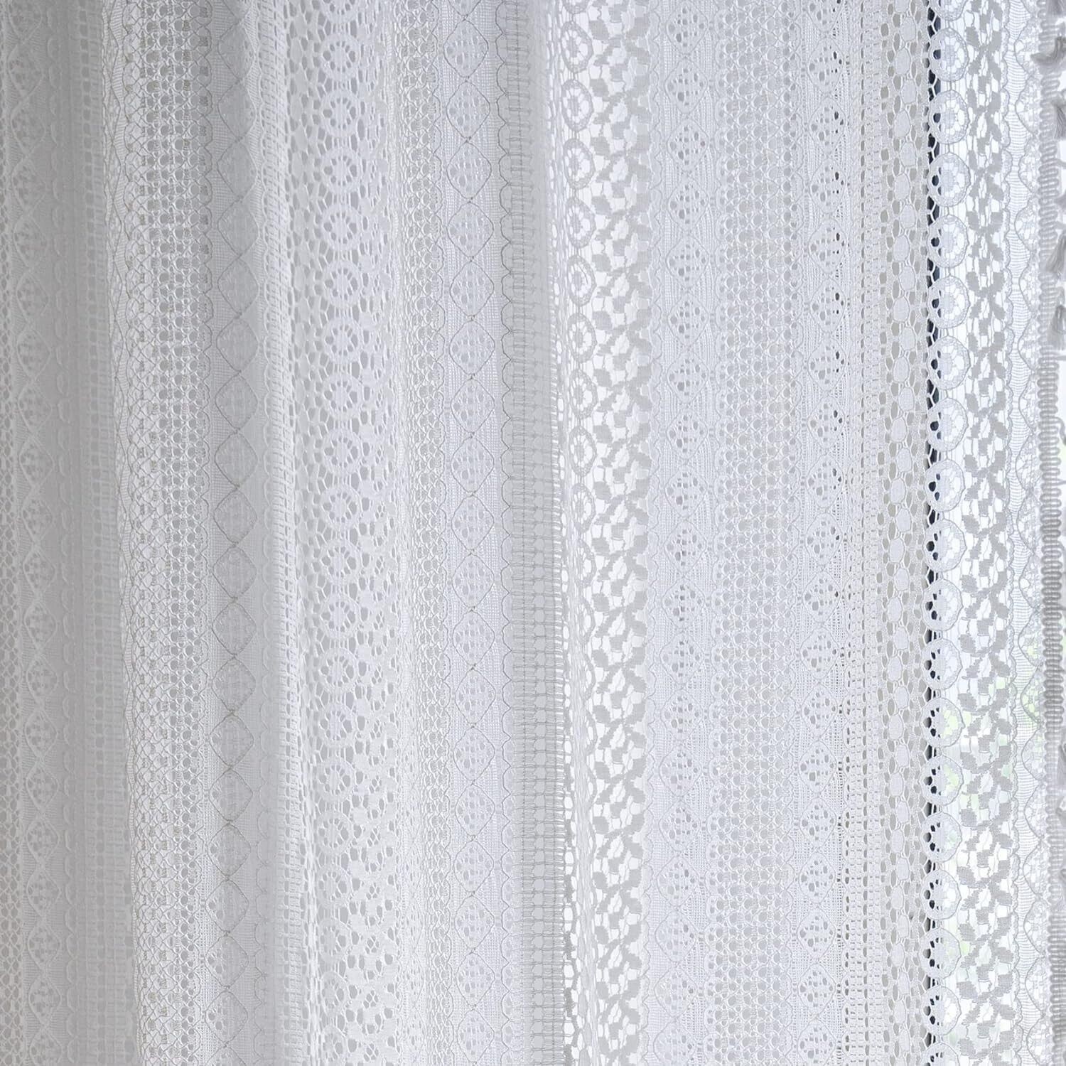 Rustic Crochet Lace Curtain Panels Window Drapes Bedroom Living Room Rod Pocket