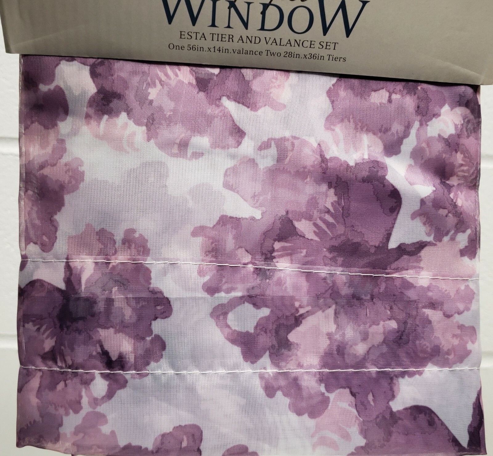 3pc Curtains Set: 2 Tiers (28″)& Valance (56″x14″) PURPLE FLOWERS, Nant