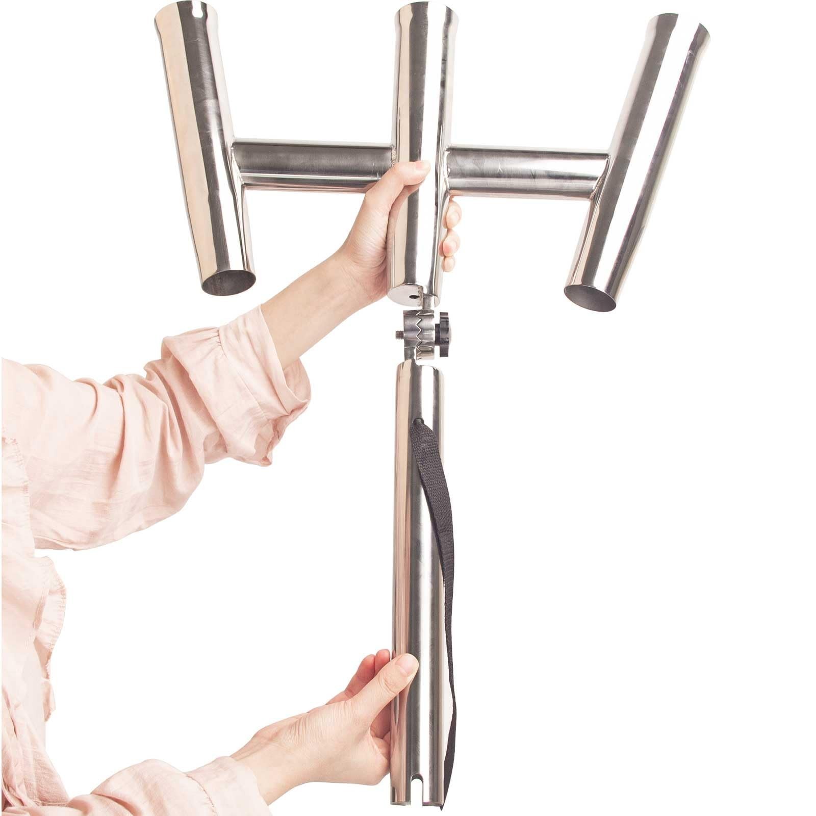 3 Tube Rod Holder-Stainless Steel Trident Outrigger Stylish-Tree Triple Rod H…