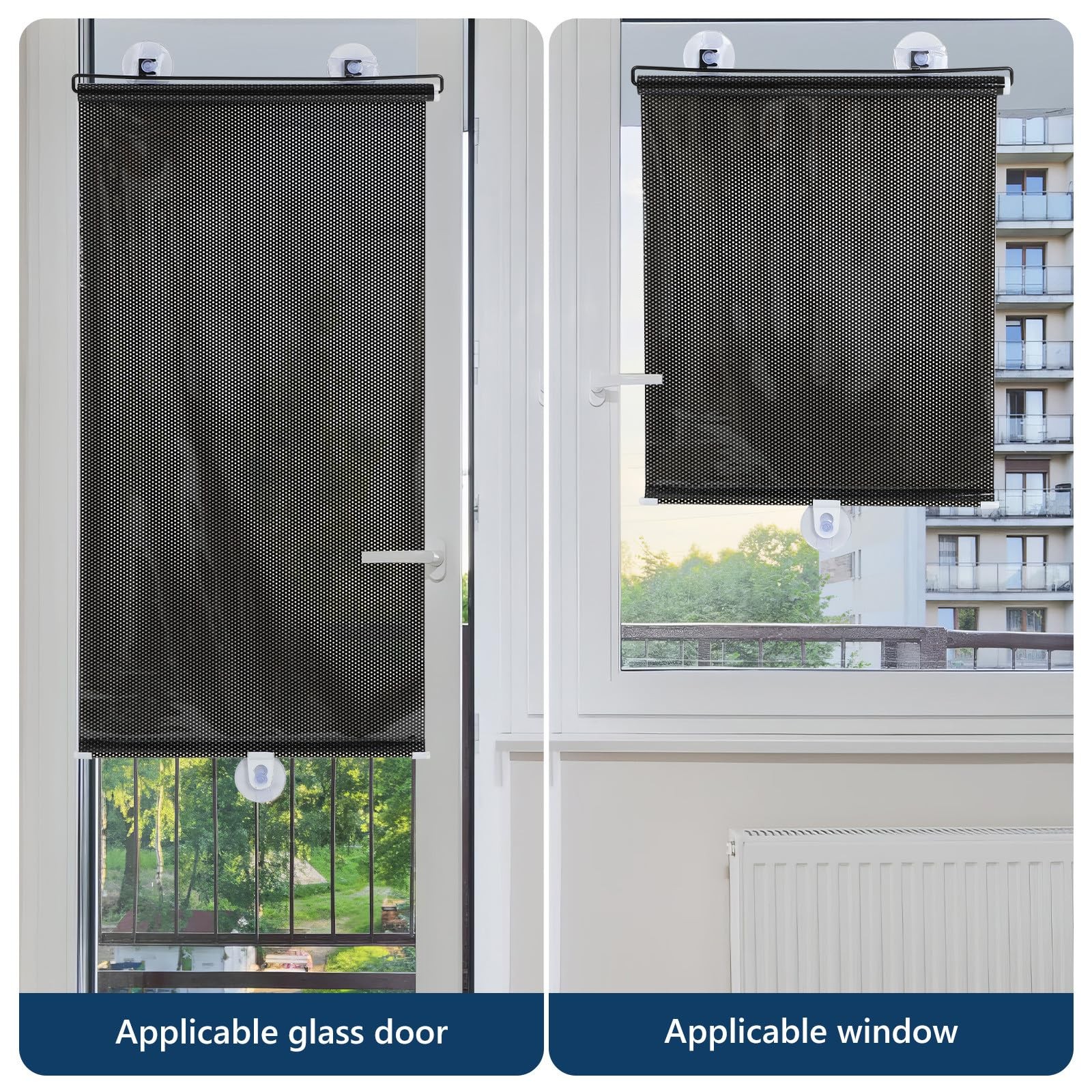 Roller Blinds with Suction Cups Sun Blocking Shades for Windows and Doors Tem…