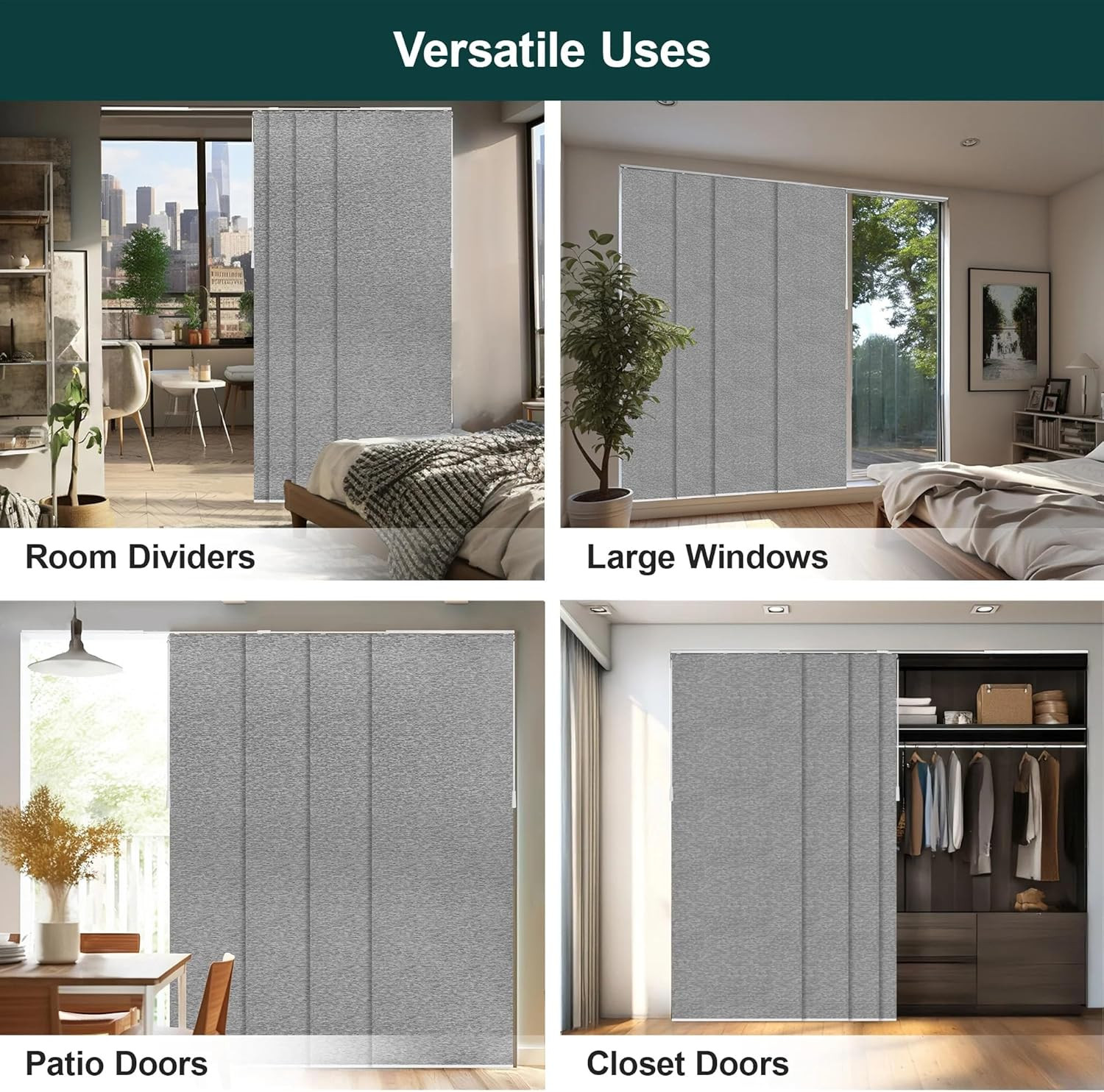Panel Track Blinds for Sliding Glass Doors, 4 Panel Sliding Panels, Adjustable T