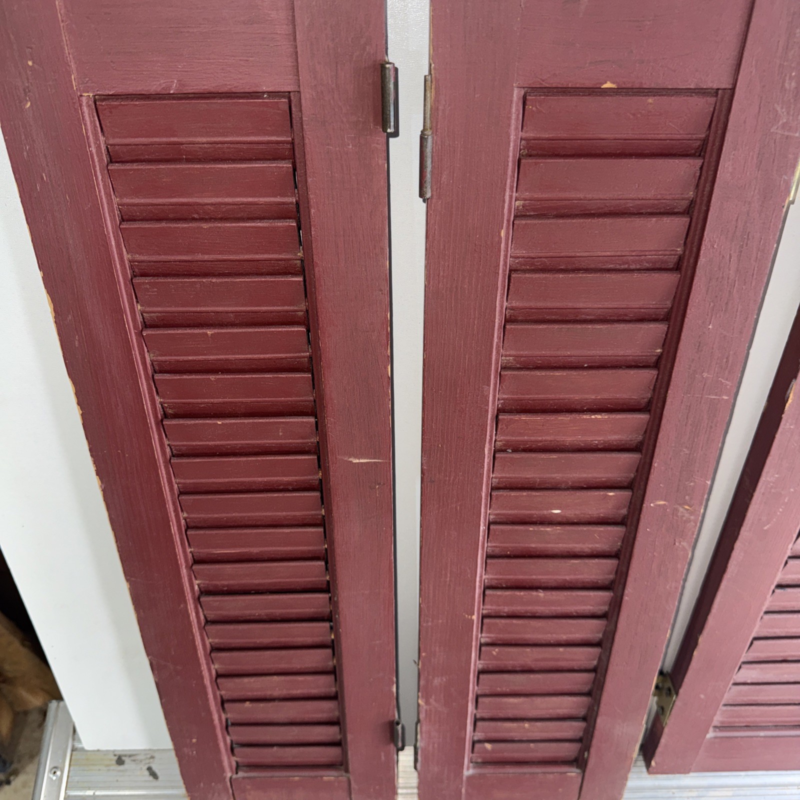 Red painted Shutters 24 1/2 X 23 louvered interior wood shutters 4 panels