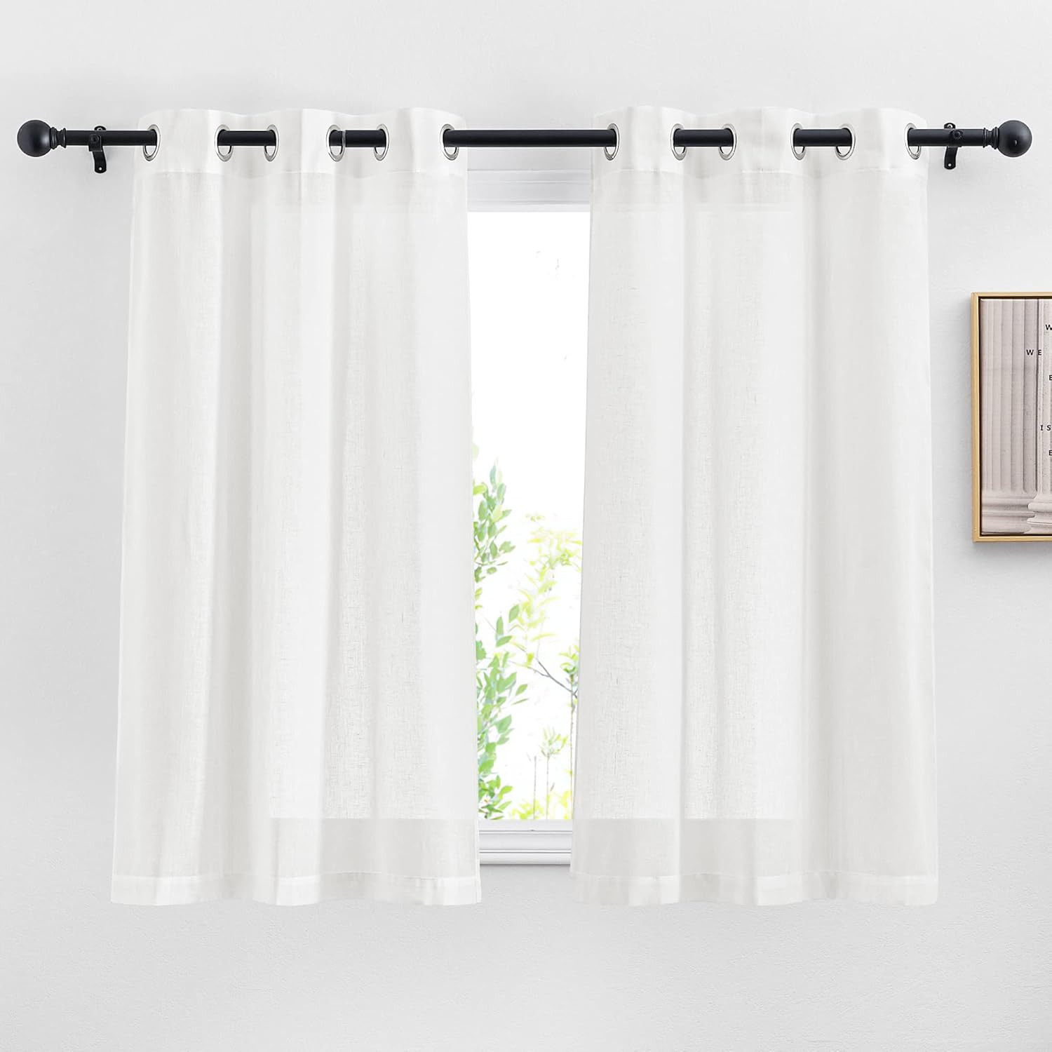 NICETOWN White Semi Sheer Cafe Curtains 24 Inch Long, Grommet Linen Blend Causal