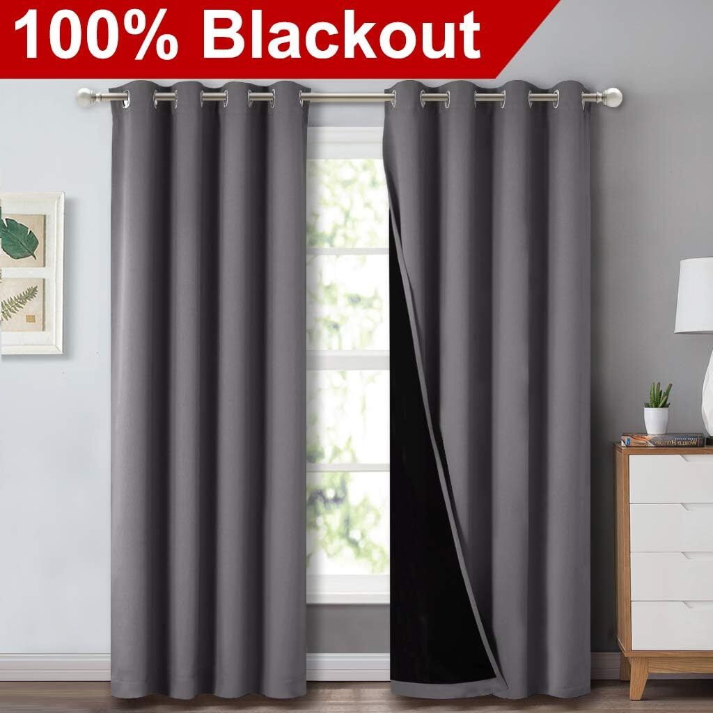 Gray Full Blackout Curtain Panel, Acoustic Blackout Curtain,Lined Curtain (Gray)