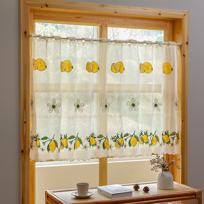 Lemon Embroidery Short Curtain Kitchen Living Room Cabinet Dust Curtain