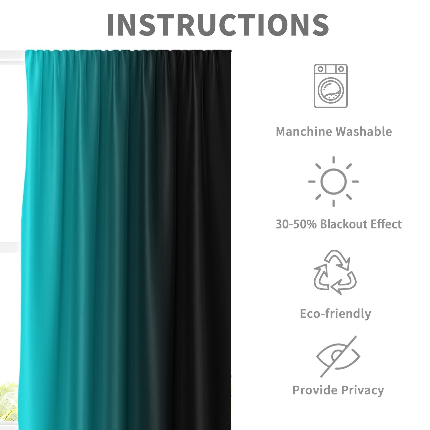 Eglgcc Teal Turquoise Curtains Black Aqua Ombre Gradient Abstract Dark Cool