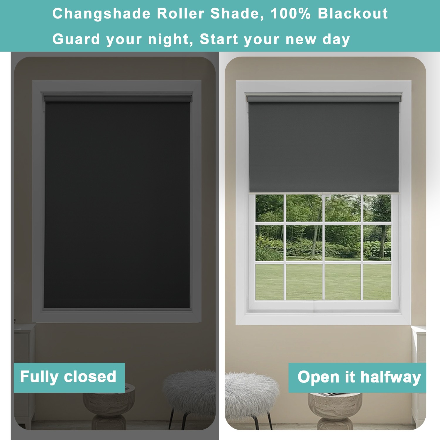Cordless Blackout Roller Shade Light Blocking Rolled Up Blind Room Darkening