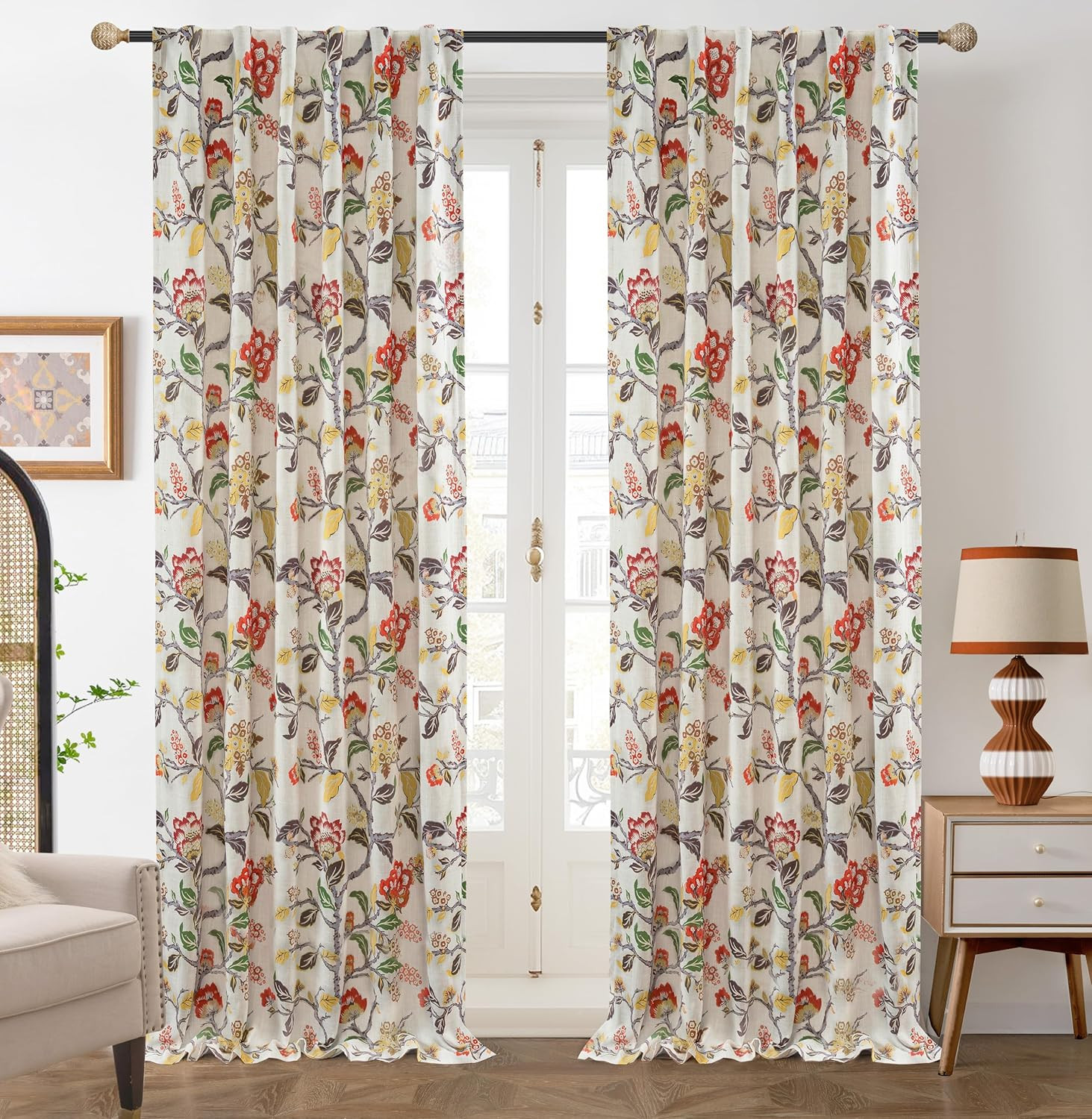 Ada Floral Blackout Curtains Set of 2, 52×96 Inch, Orange Terra Cotta