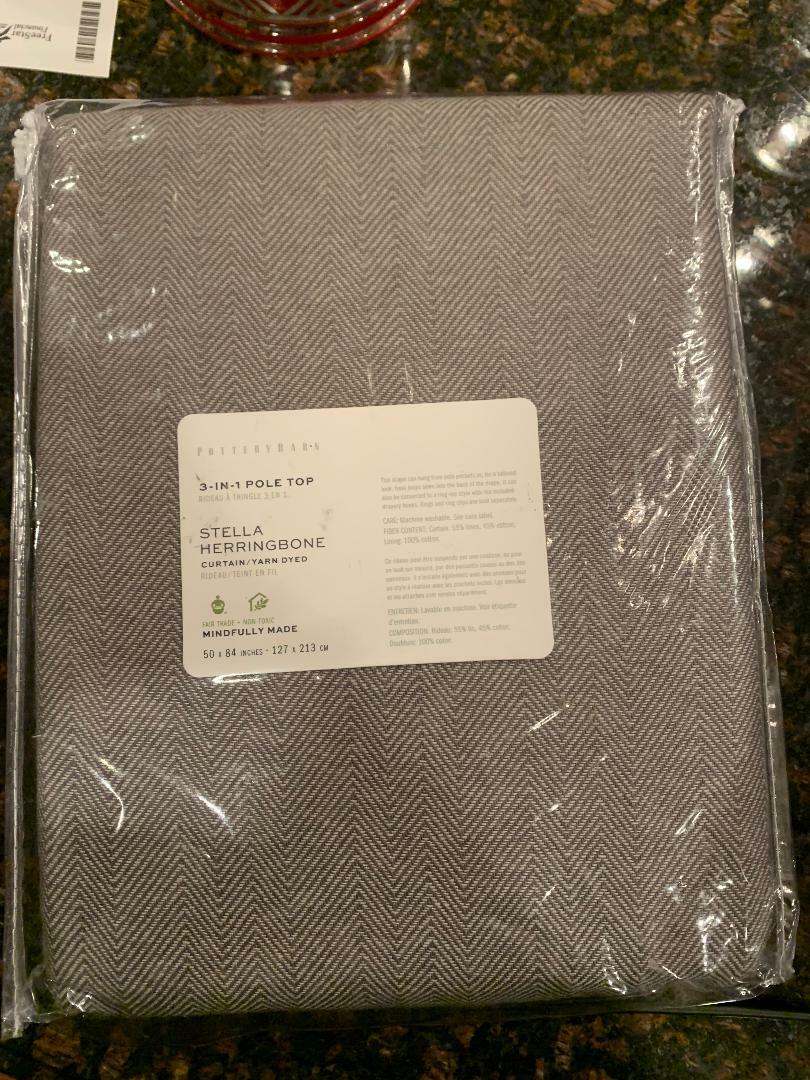 Pottery Barn Stella Herringbone 3 in 1 Pole Top Curtain GRAY 50 x 84 NEW