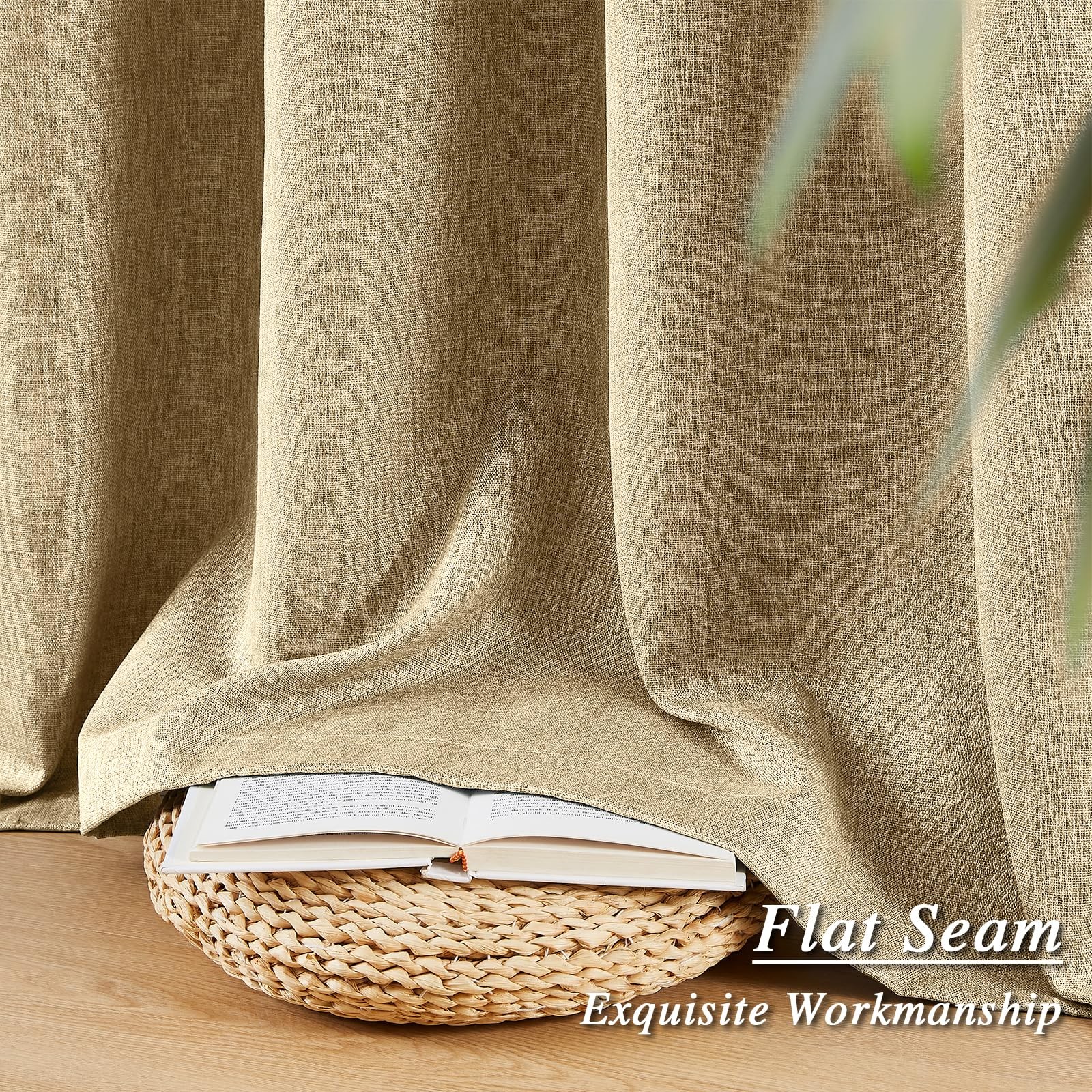 Melodiux Beige Linen Textured Room Darkening 42″W x 63″L (Pack of 2),