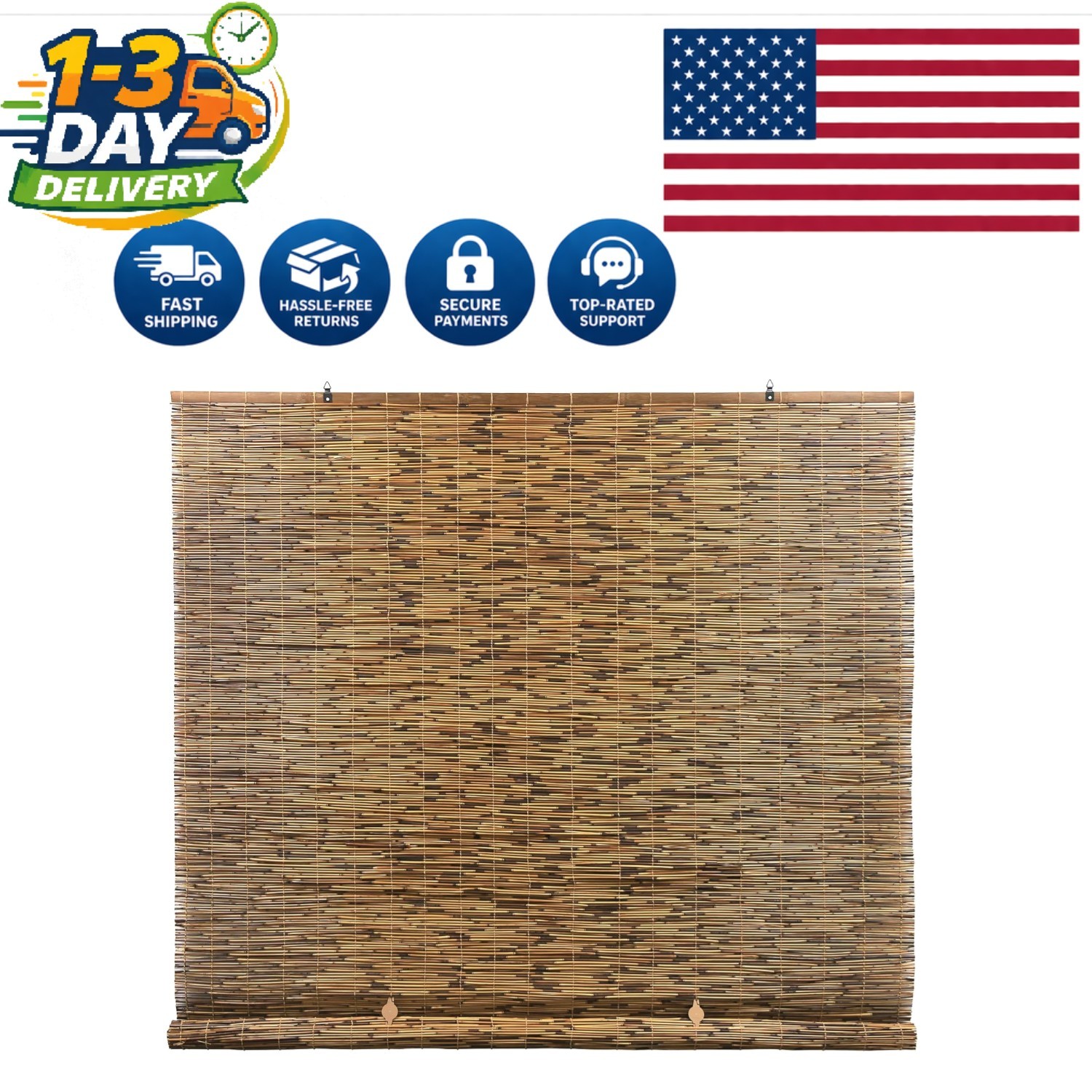 Cordless Bamboo Blinds – 72×72 Waterproof Shades for Elegant Porches