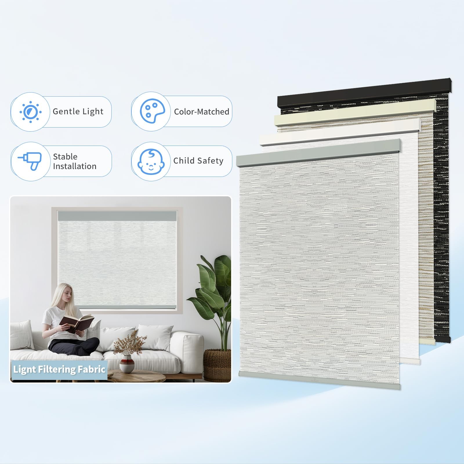 Sunmaintain 48 W X 72 H Cordless Light Filtering Roller Shade For Windows Stop