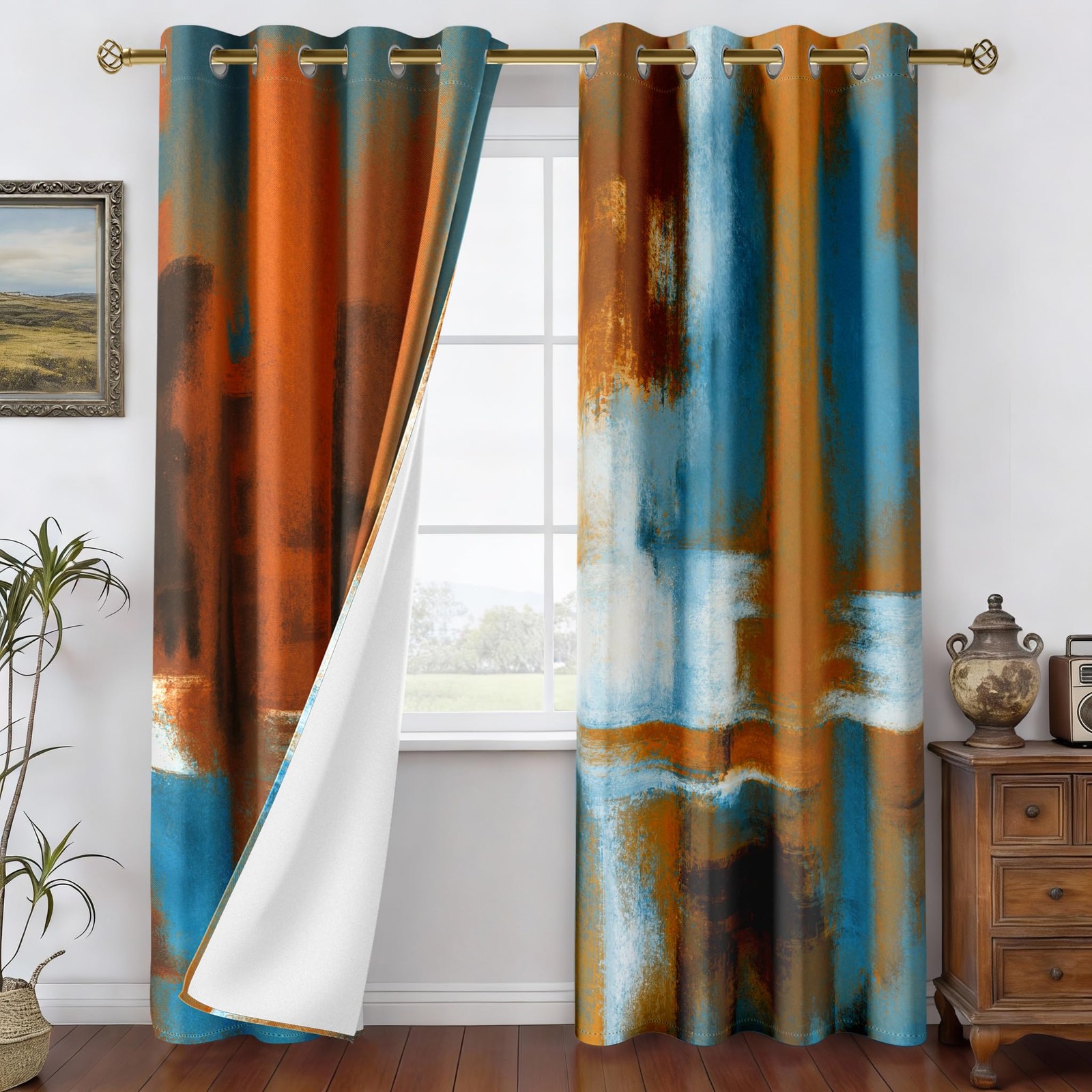 Asuexpect 52×84 Inches Rust Curtains 2 Panels Abstract Curtain Room Darkening
