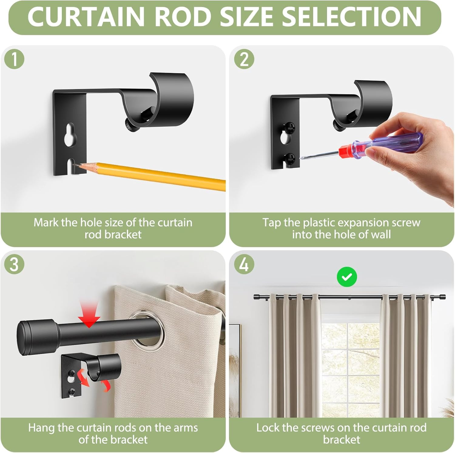 5/8” Diameter Curtain Rods 30-90 Inch, for 30-84 Inch Windows, Adjustable Splici