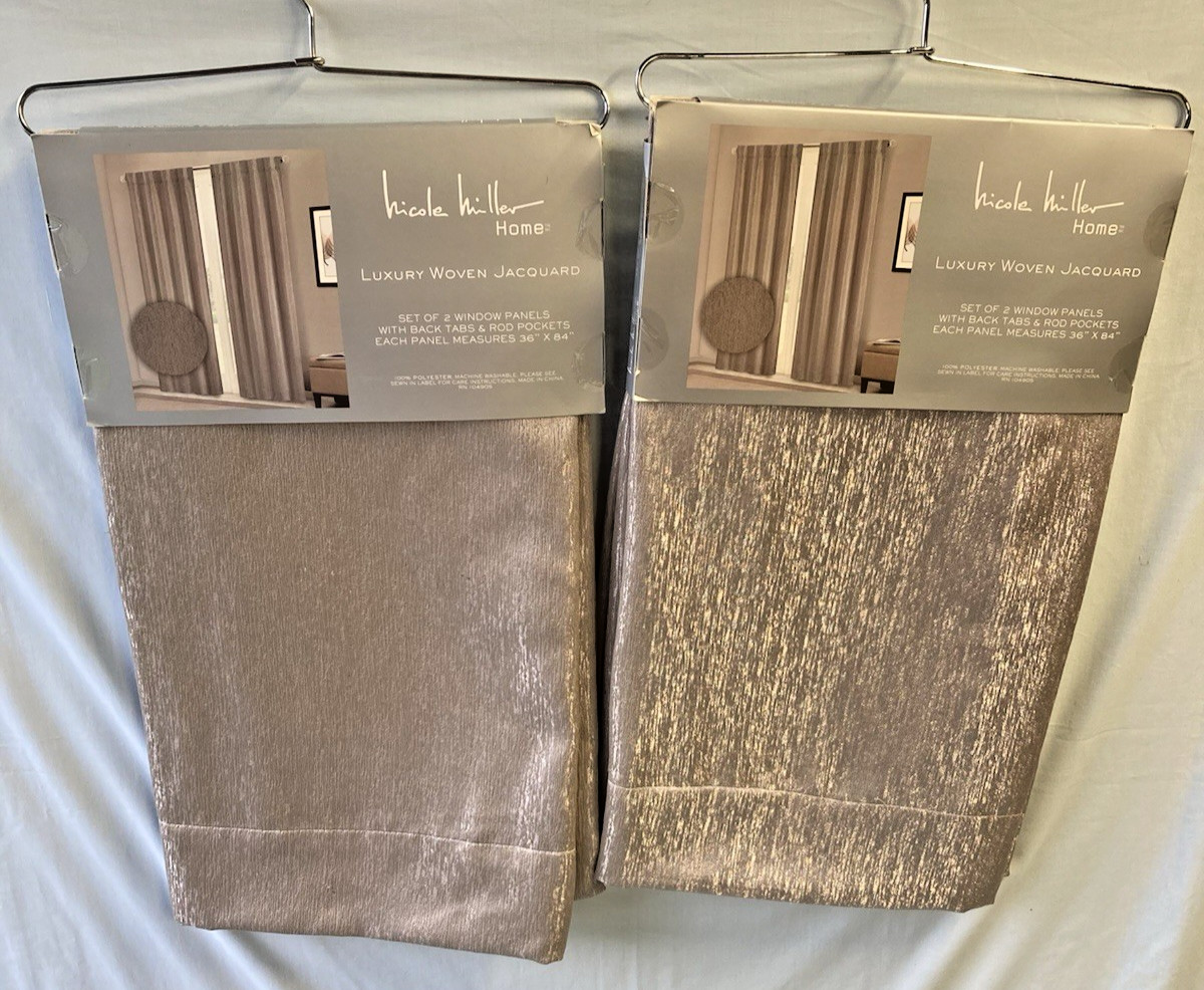 Nicole Miller new in package 2 window panels 36″ X 84″ Gold Metallic LOT of 2