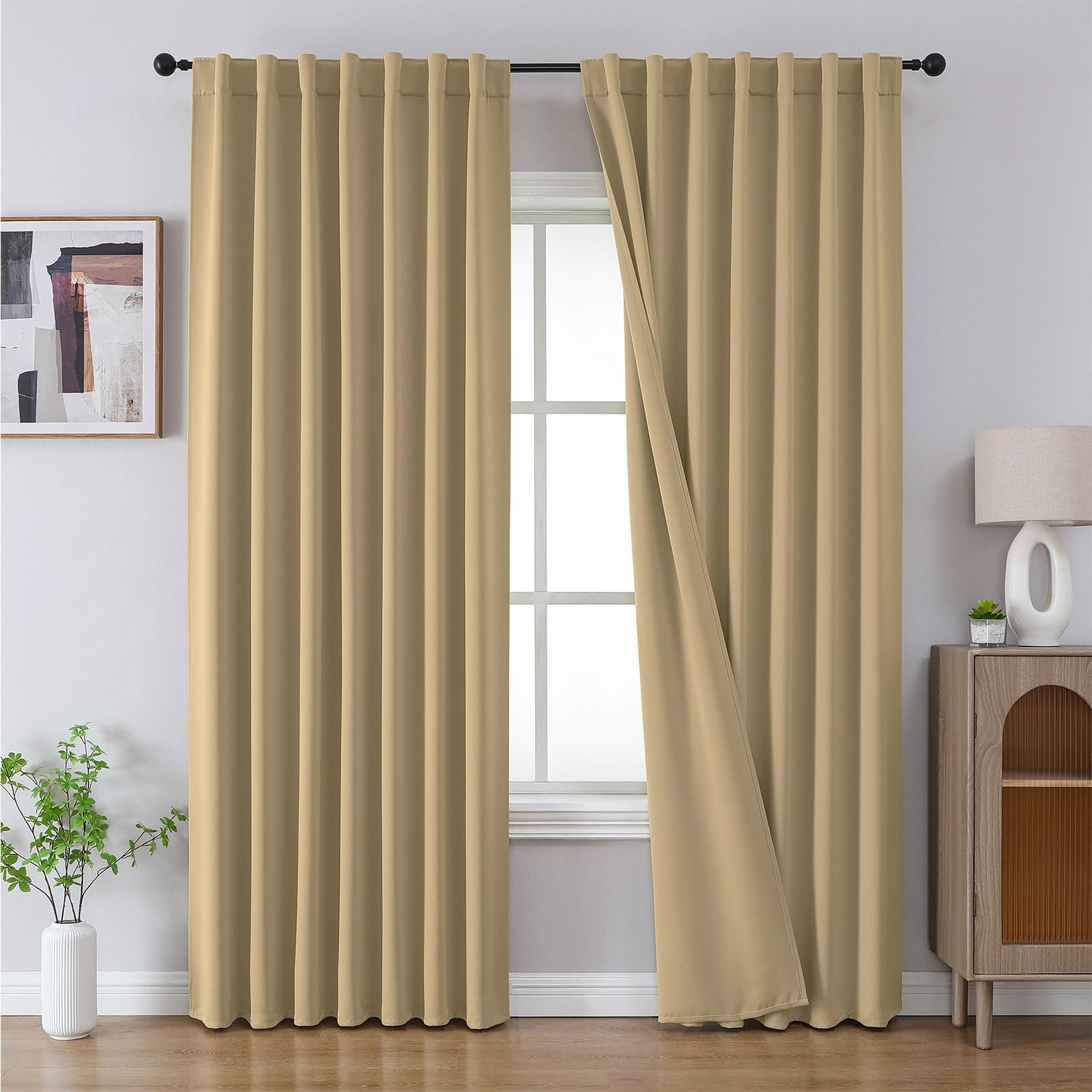 Blackout Curtains 96 Inches Length 2 Panels Set, Rod Pocket and Back Tab Wind…